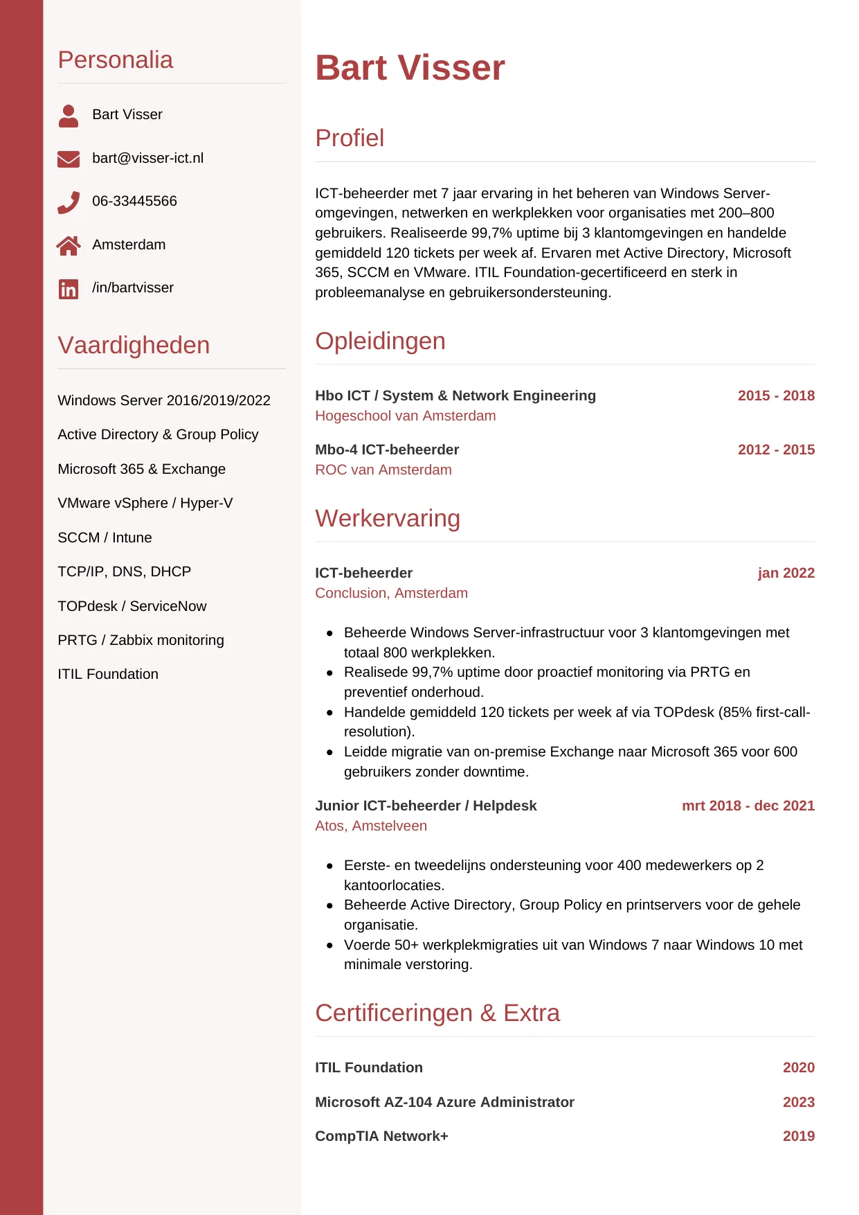 CV Verticaal voor ict-beheerder