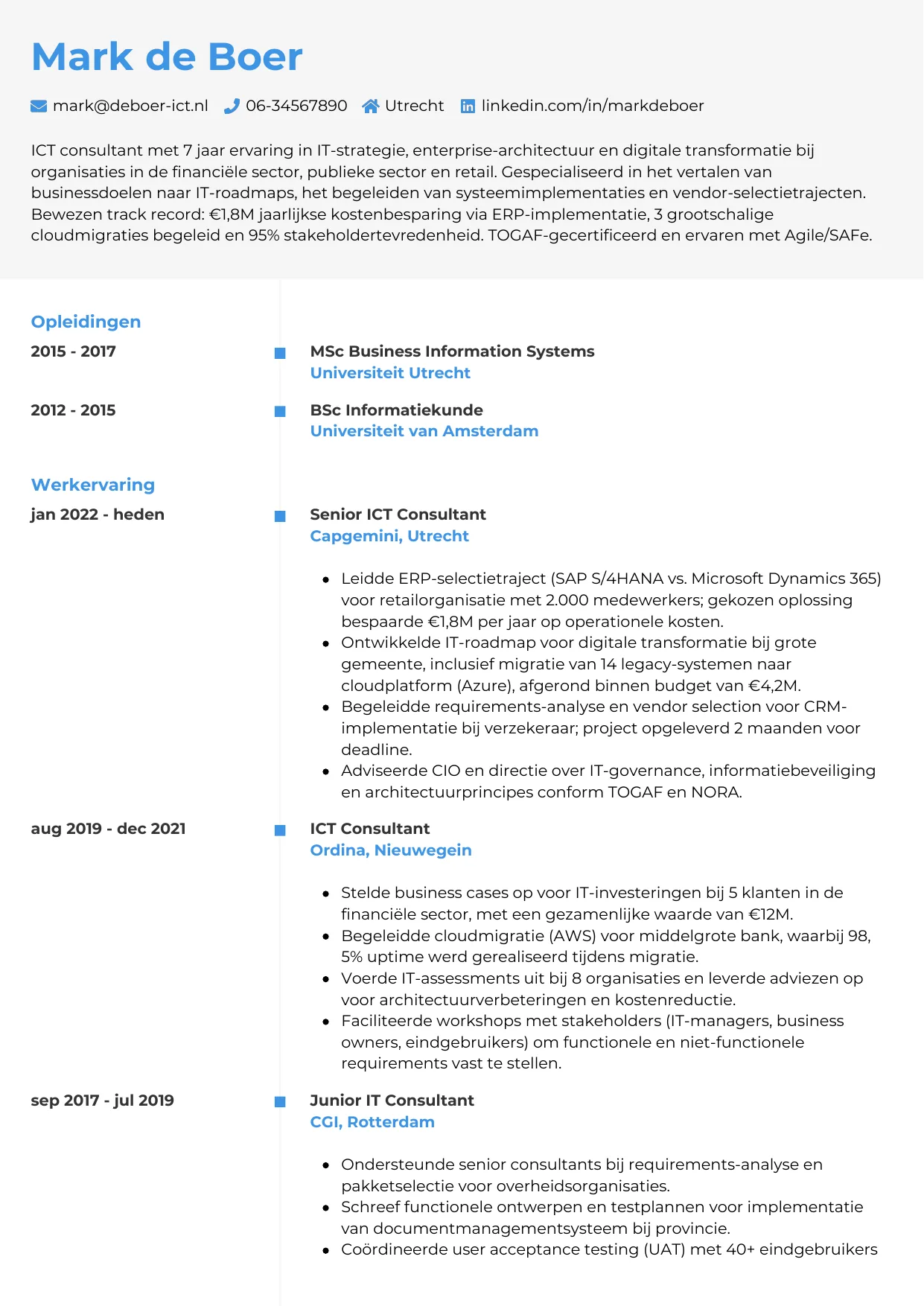 CV Chrono voor ict consultant