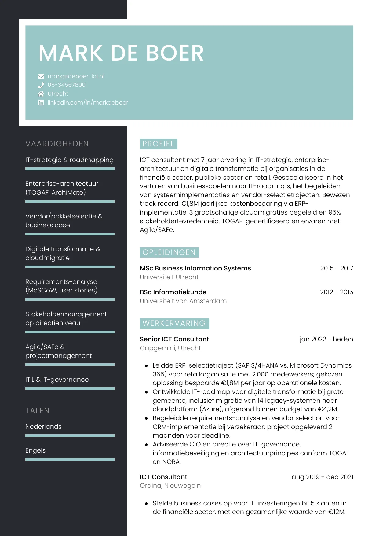 CV Elegant voor ict consultant