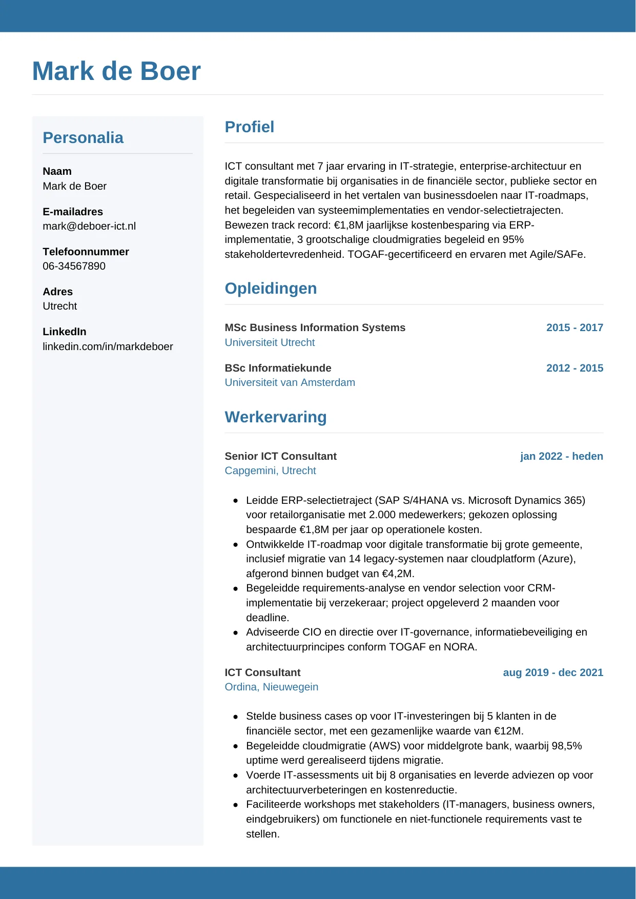 CV Horizontaal voor ict consultant