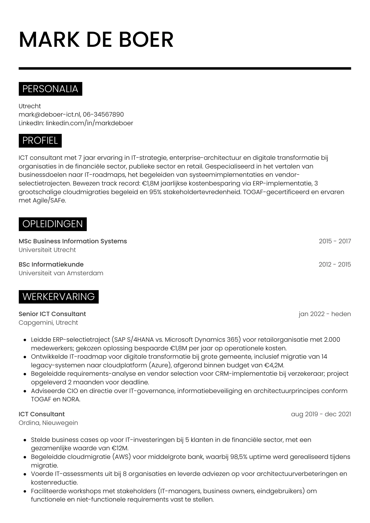 CV Metro voor ict consultant