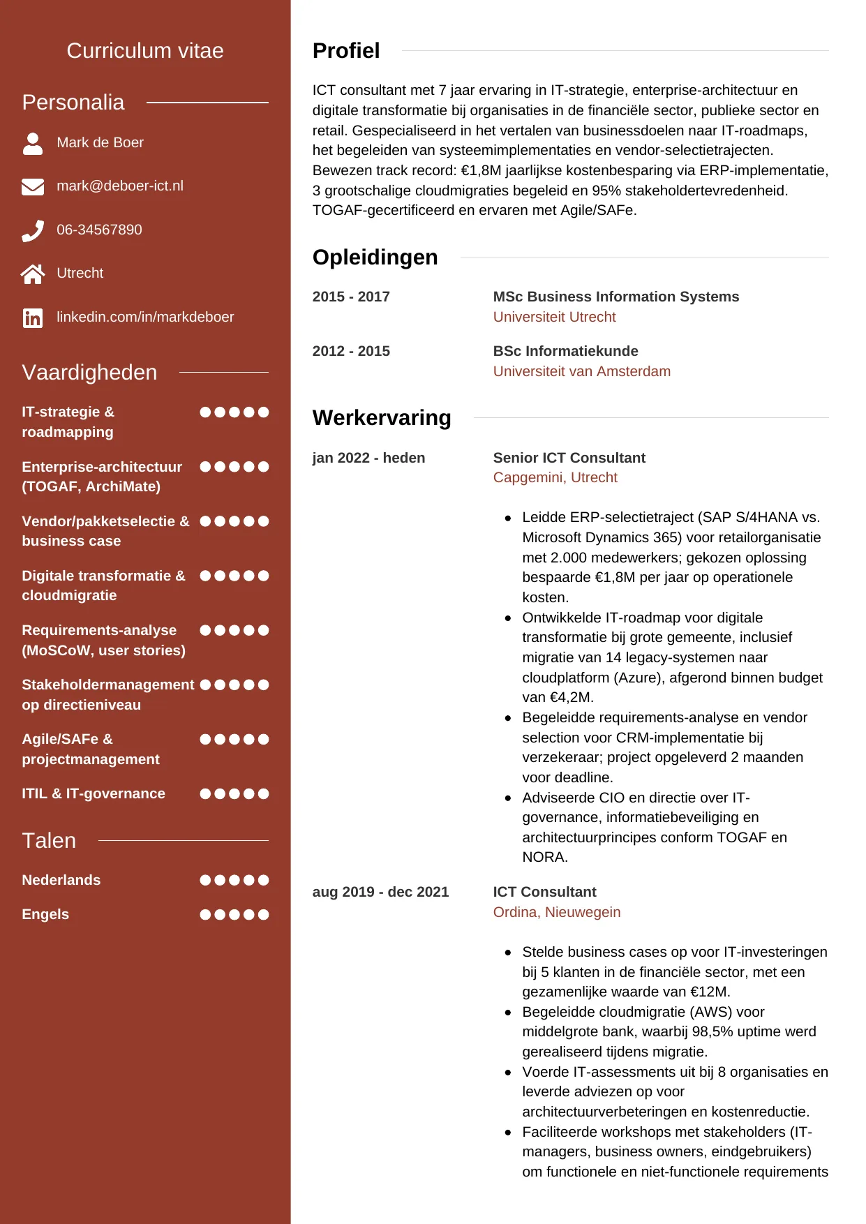 CV Modern voor ict consultant