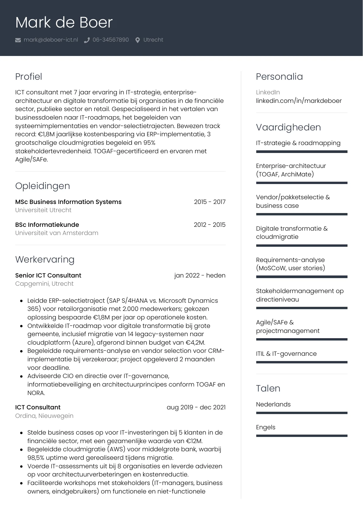 CV Professioneel voor ict consultant