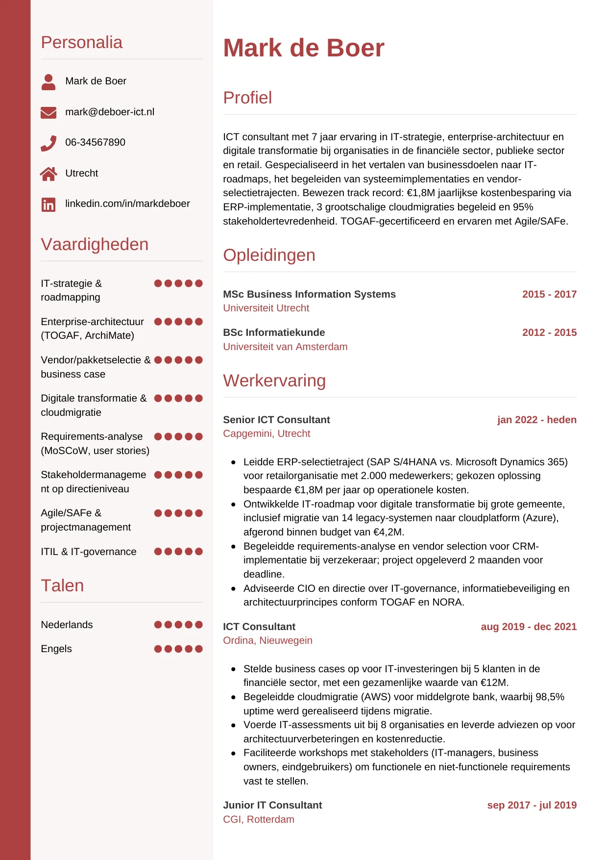 CV Verticaal voor ict consultant