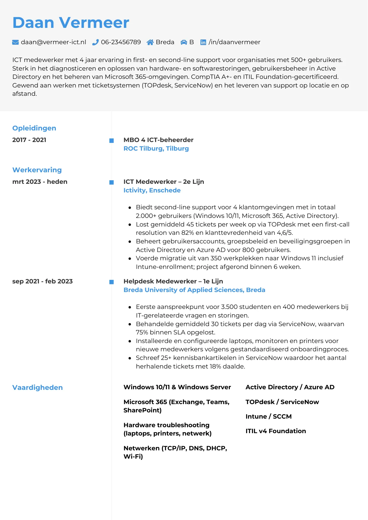 CV Chrono voor ict medewerker