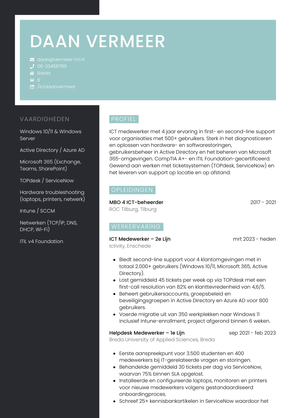 CV Elegant voor ict medewerker