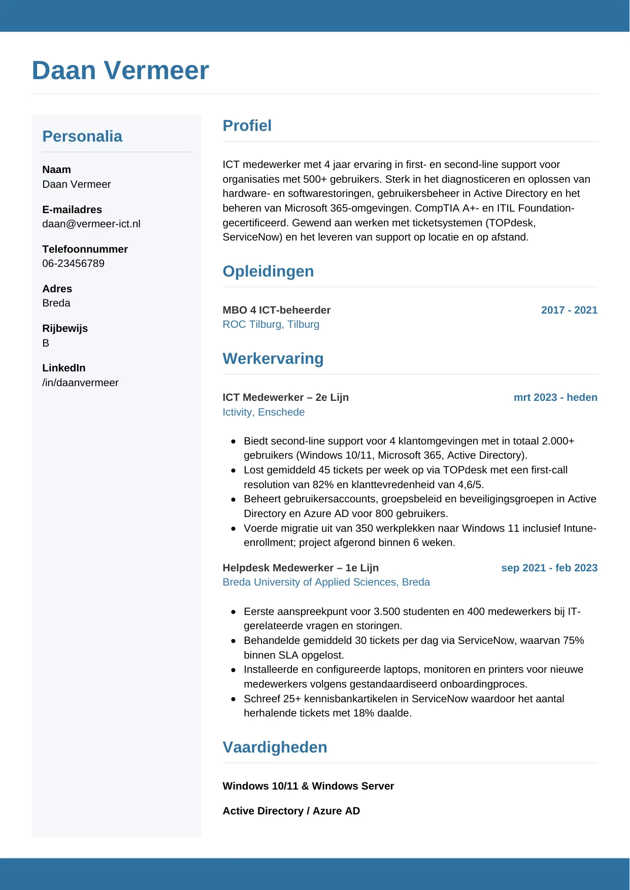 CV Horizontaal voor ict medewerker
