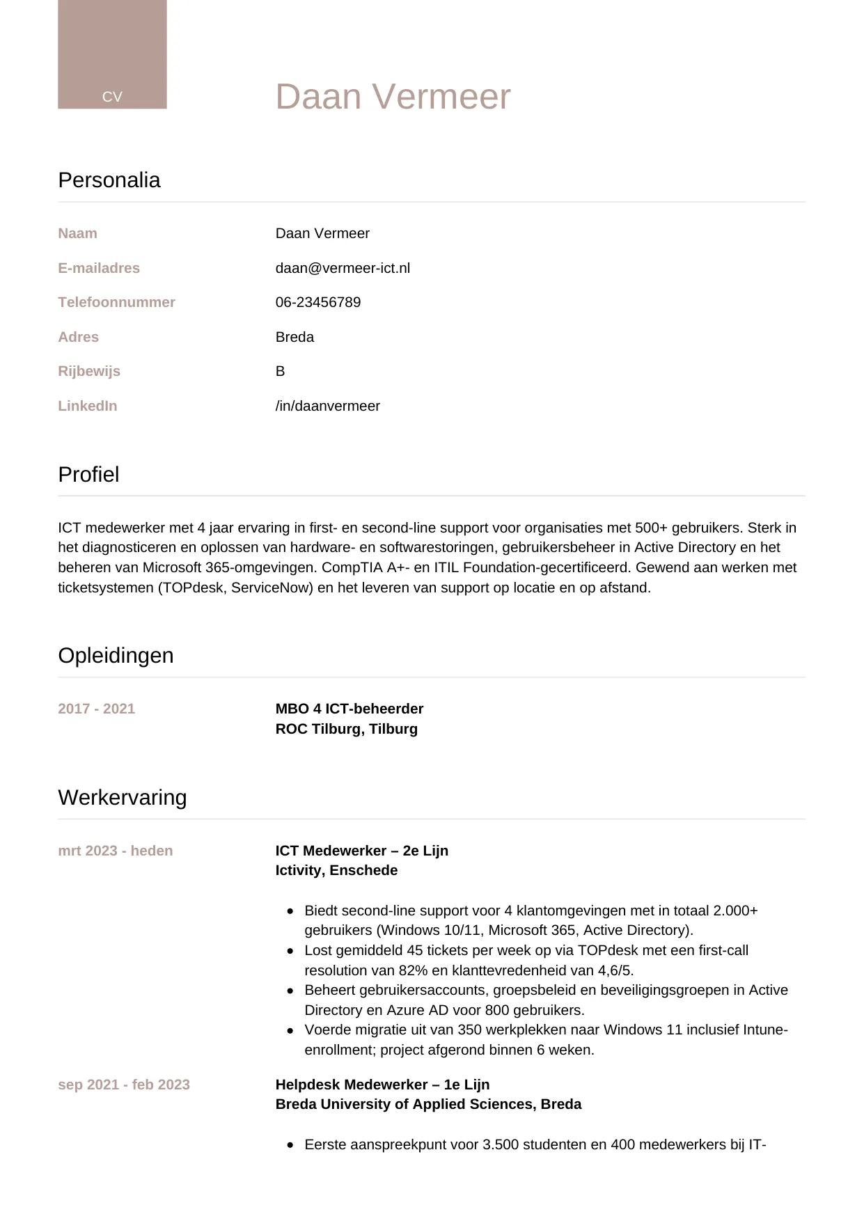 CV Luxe voor ict medewerker