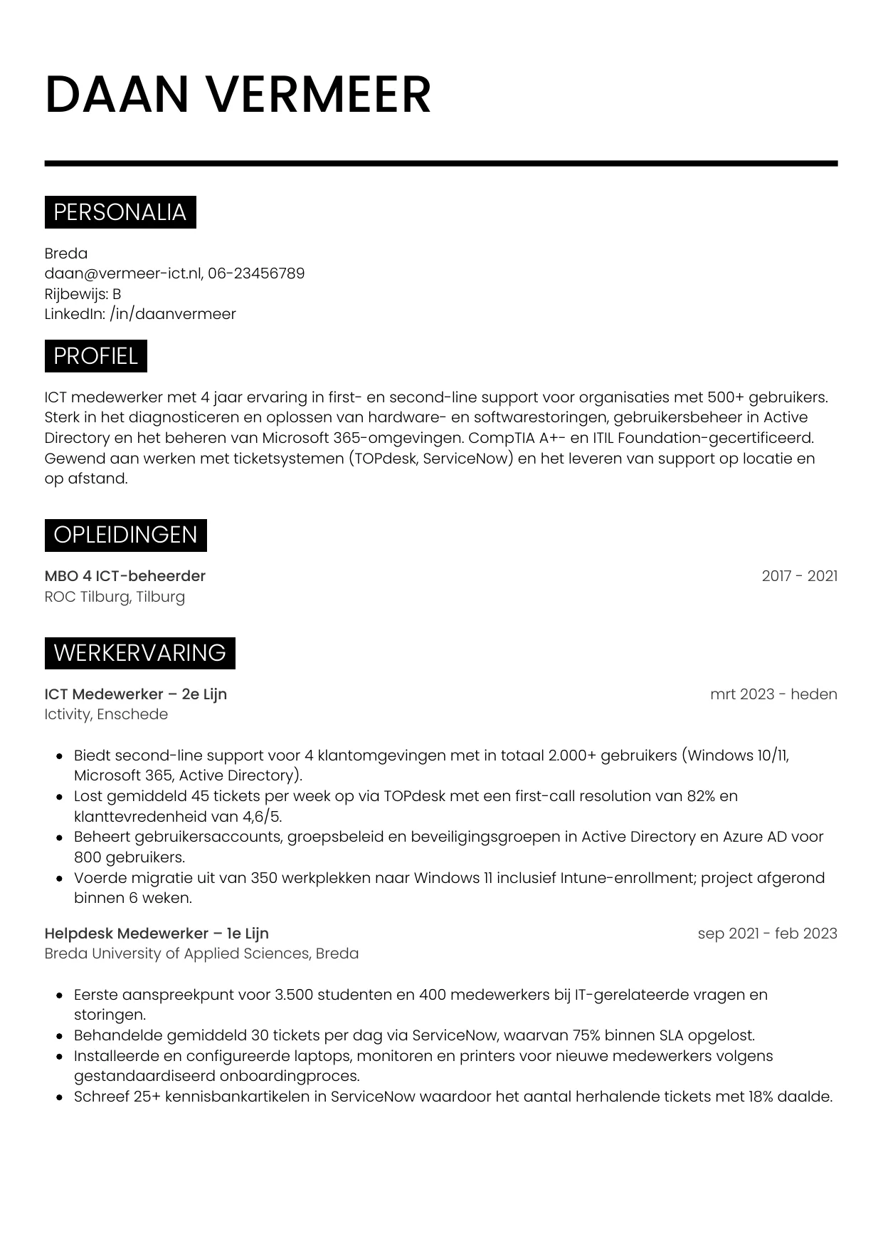 CV Metro voor ict medewerker