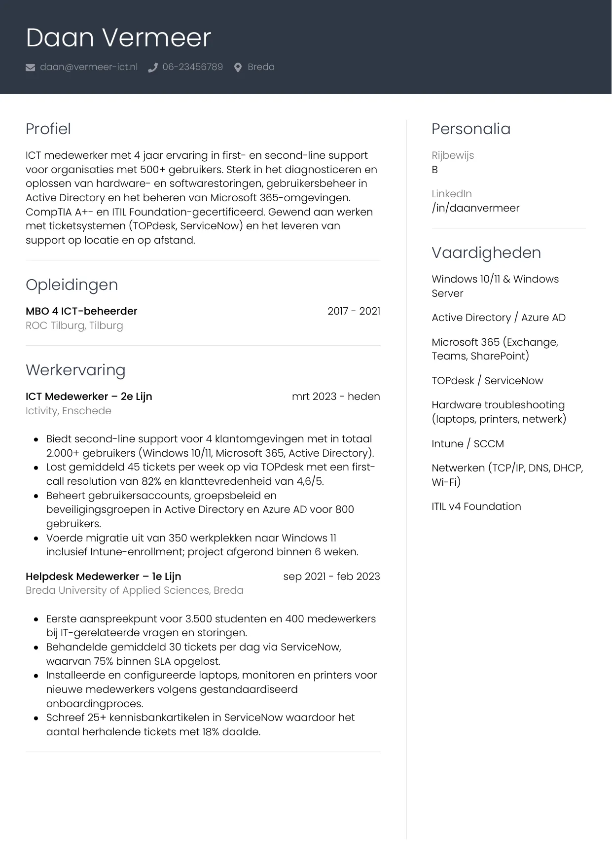 CV Professioneel voor ict medewerker