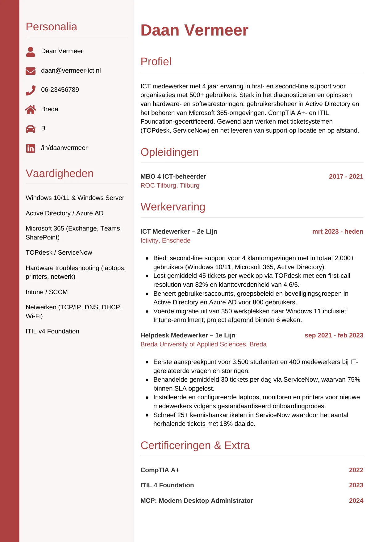 CV Verticaal voor ict medewerker