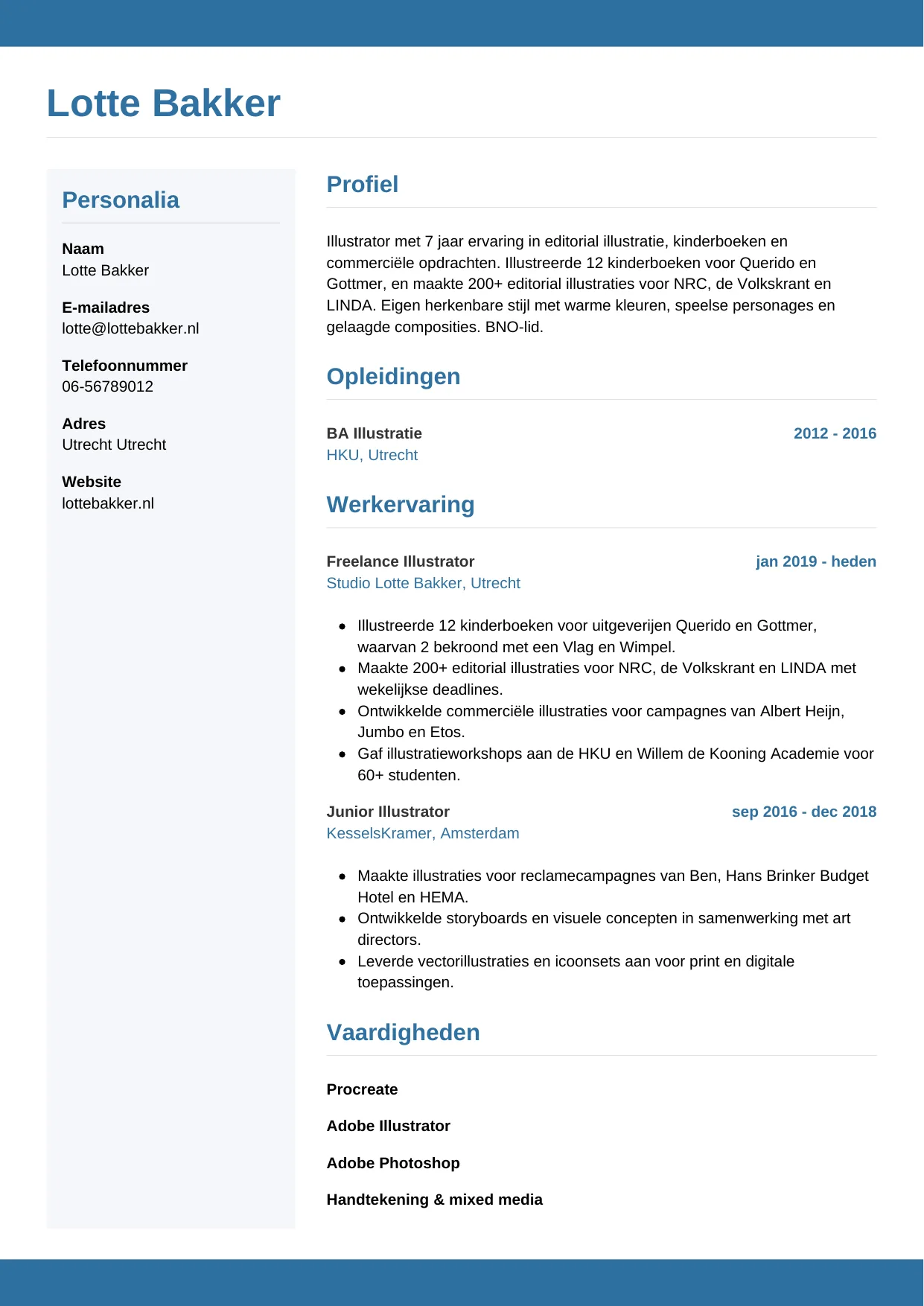 CV Horizontaal voor illustrator