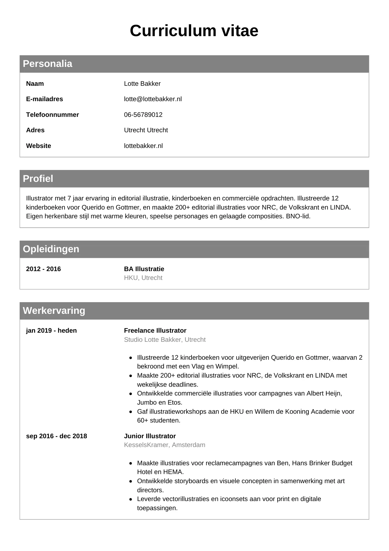 CV Klassiek voor illustrator