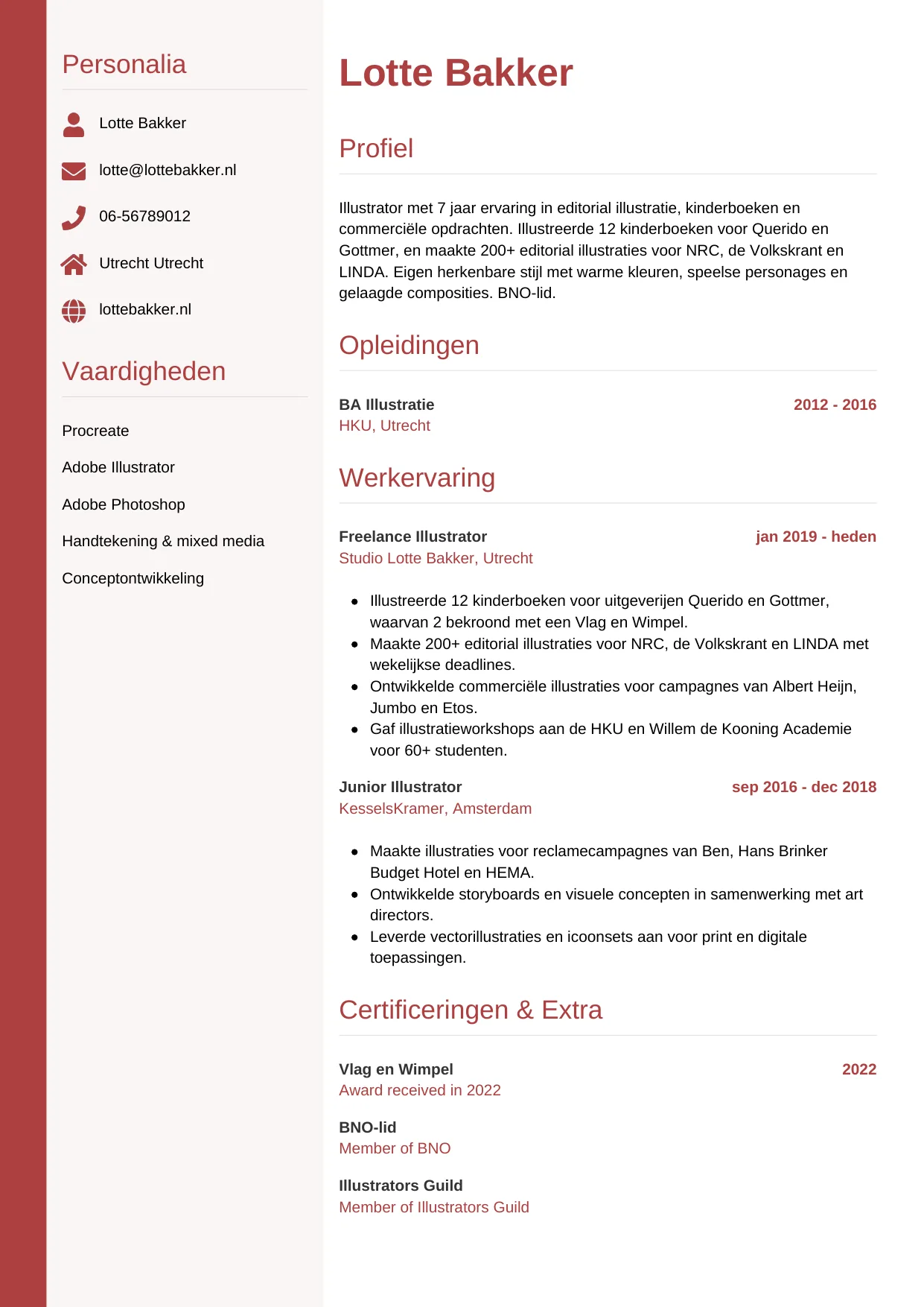 CV Verticaal voor illustrator