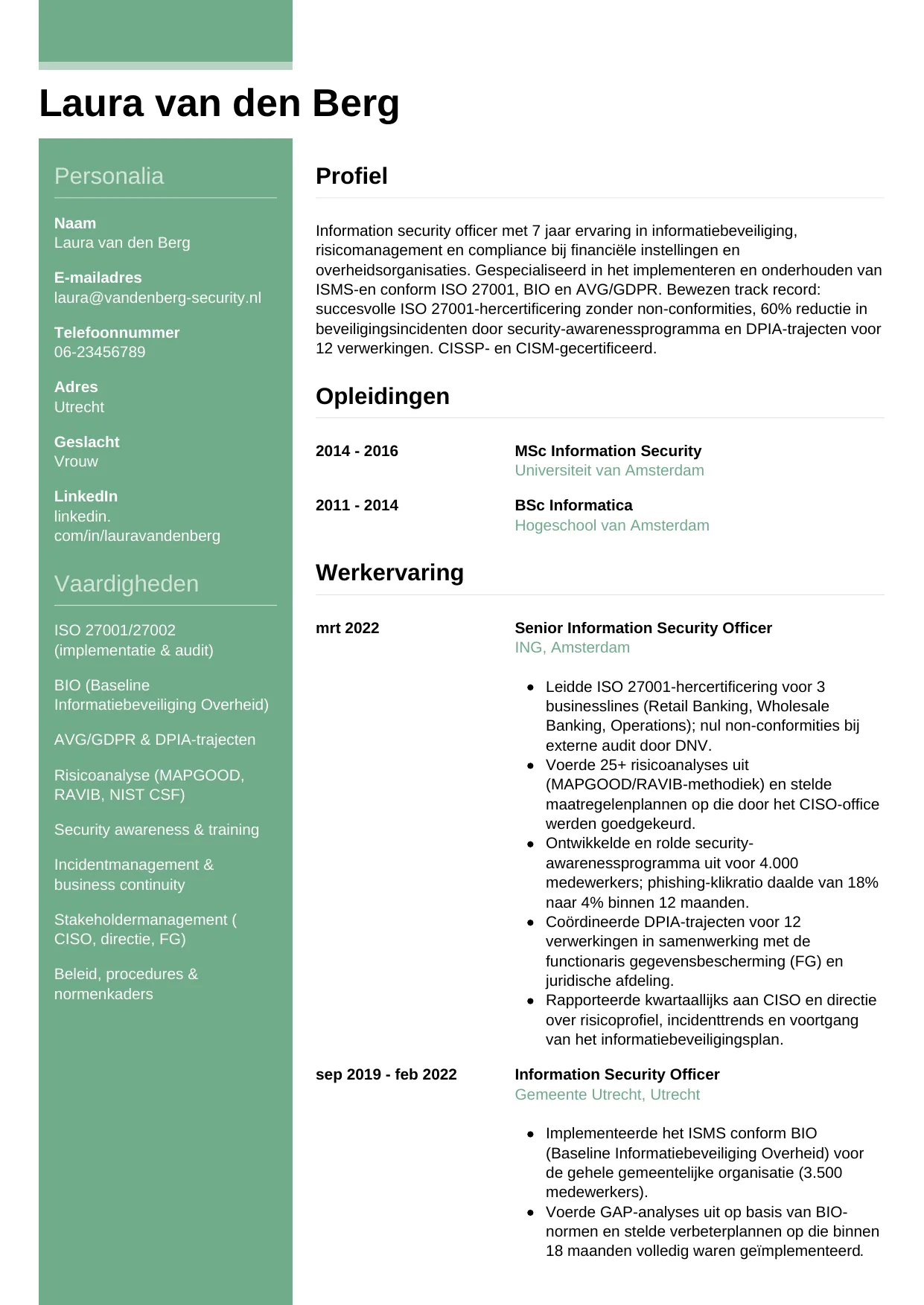 CV Casual voor information security officer