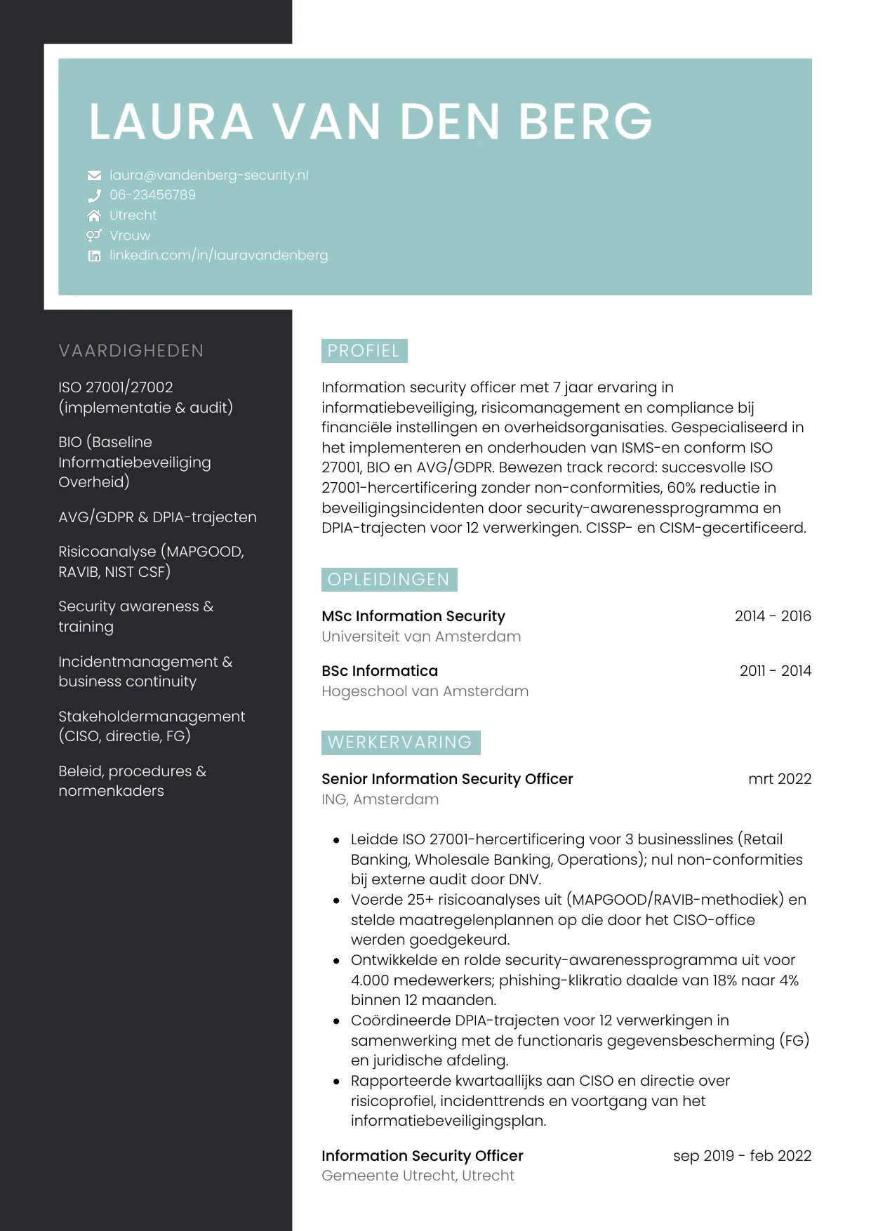 CV Elegant voor information security officer