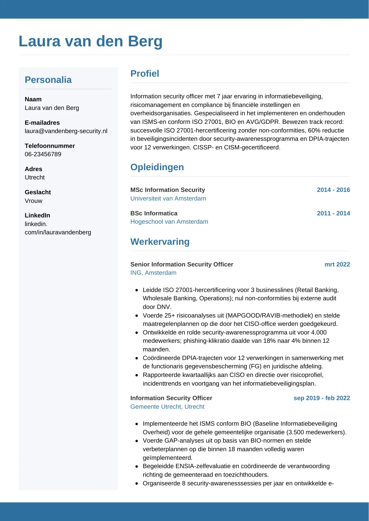 CV Horizontaal voor information security officer