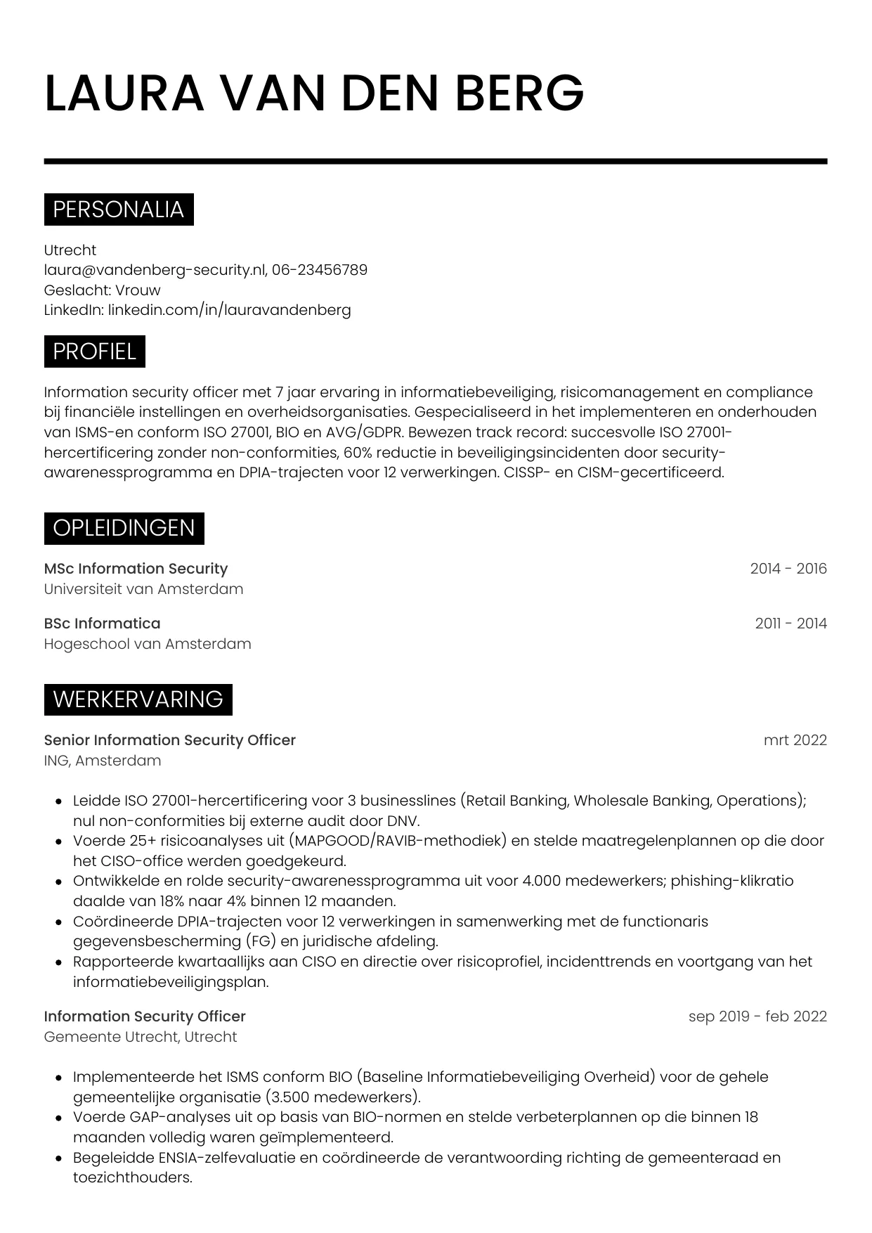 CV Metro voor information security officer