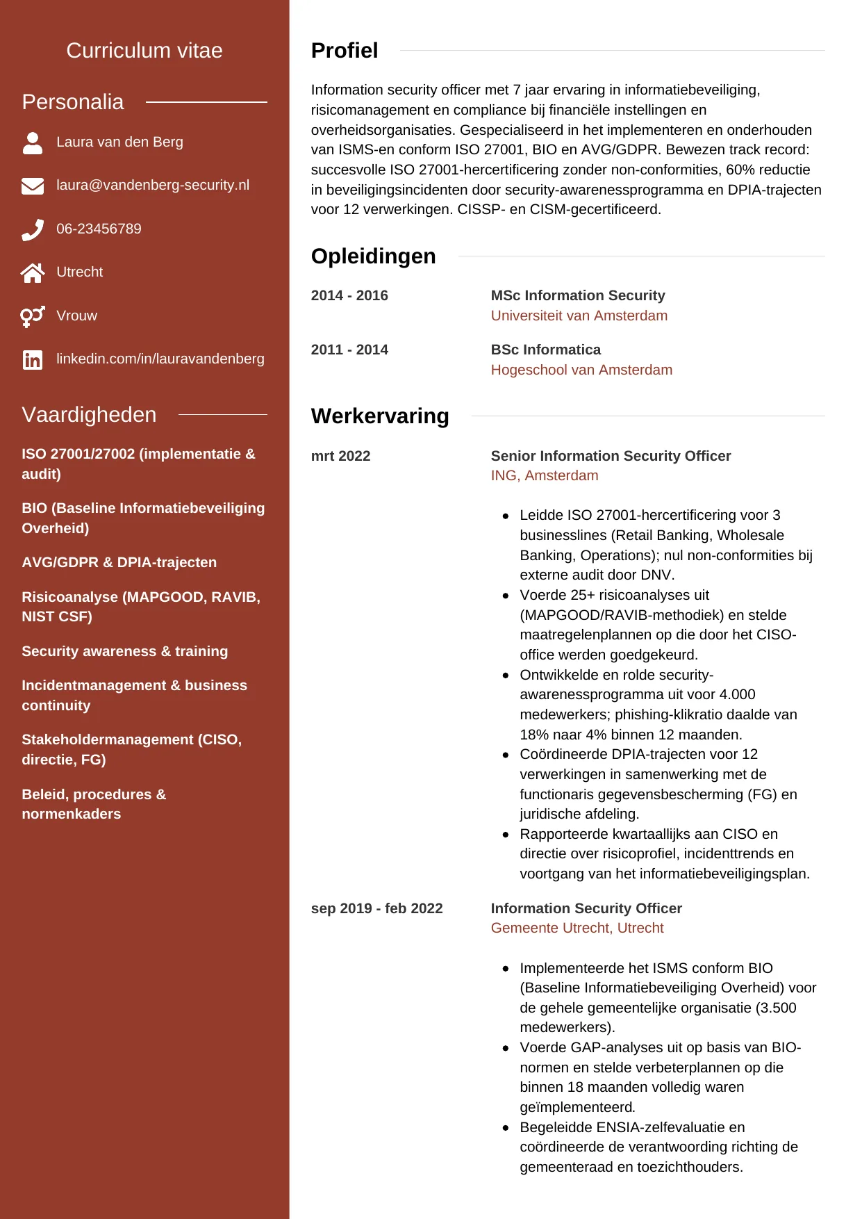CV Modern voor information security officer
