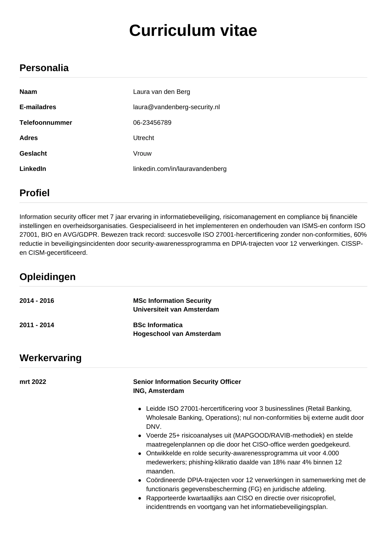 CV Simpel voor information security officer