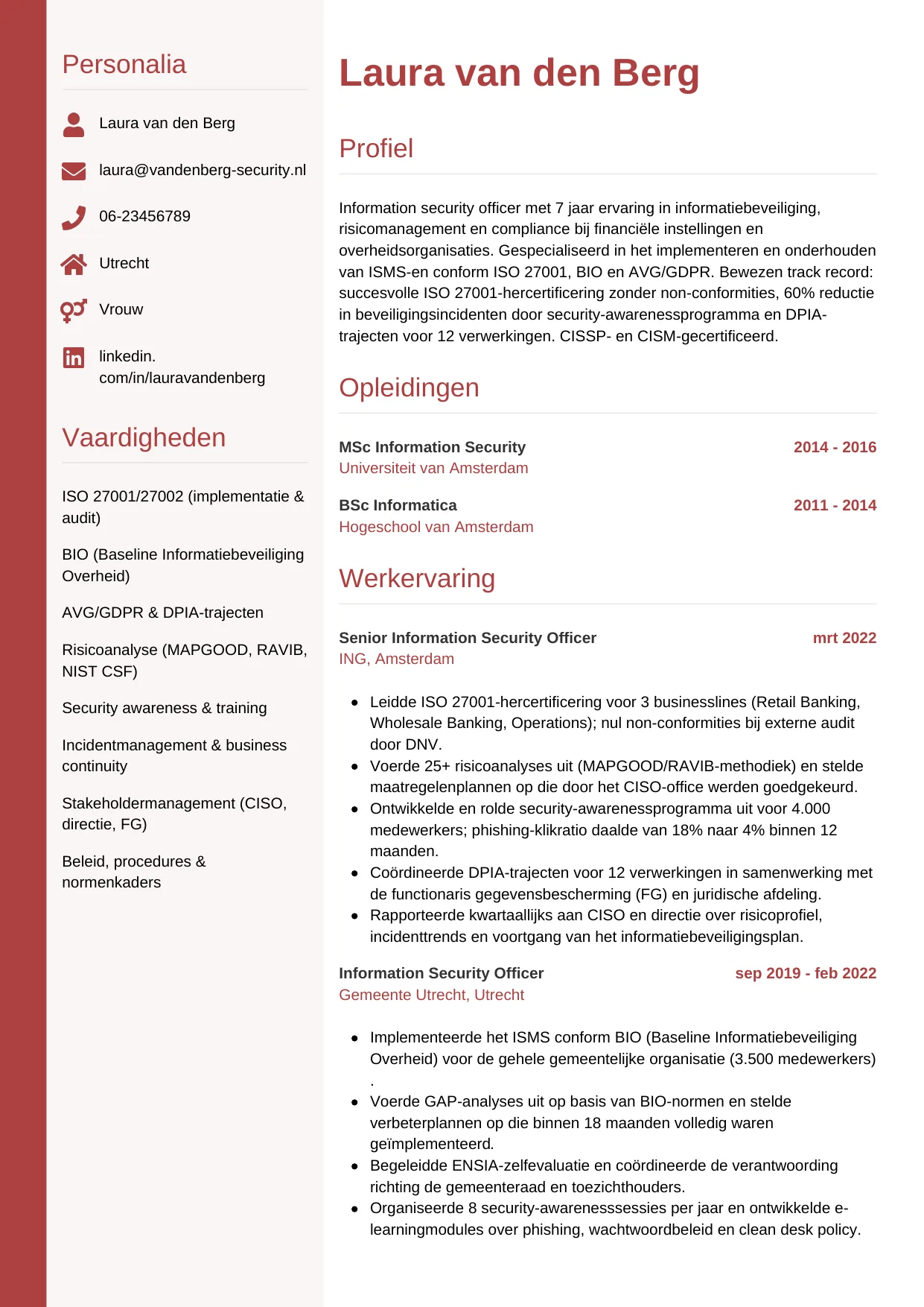 CV Verticaal voor information security officer