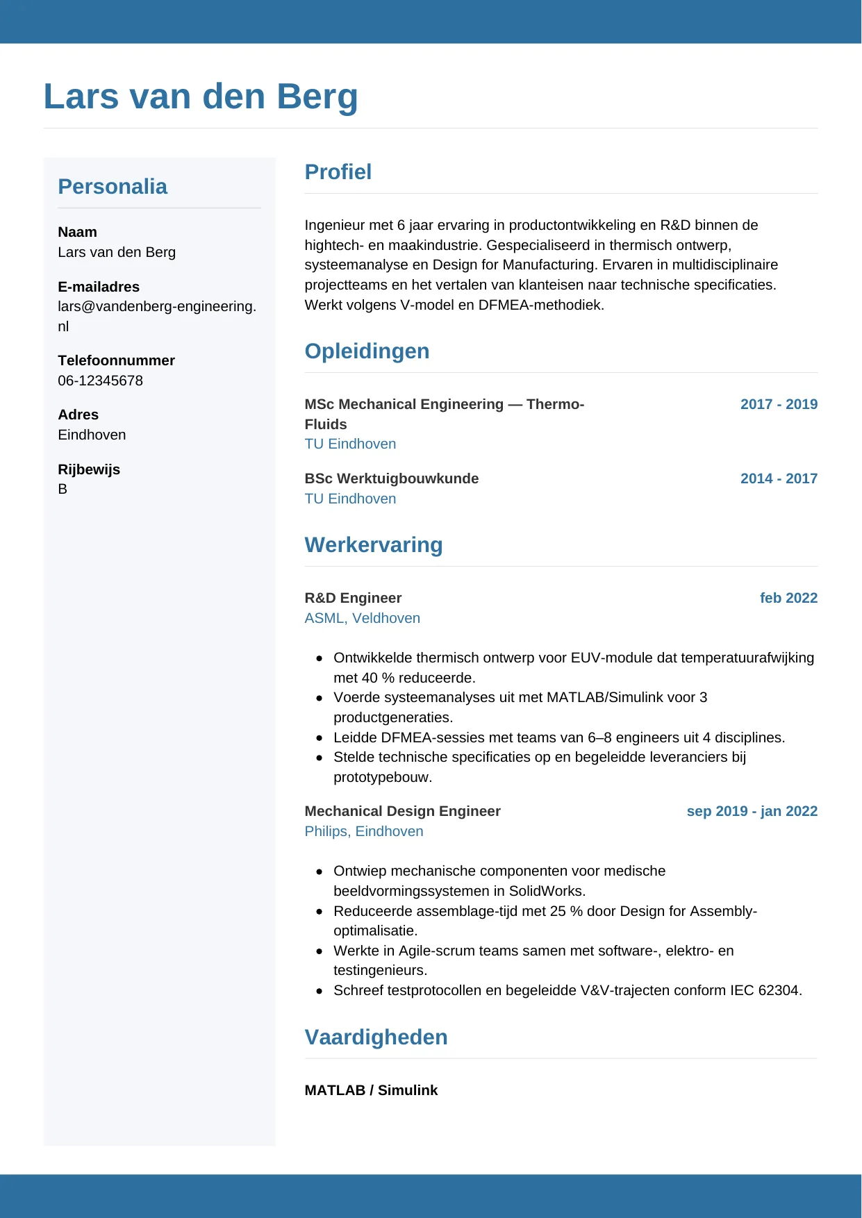 CV Horizontaal voor ingenieur