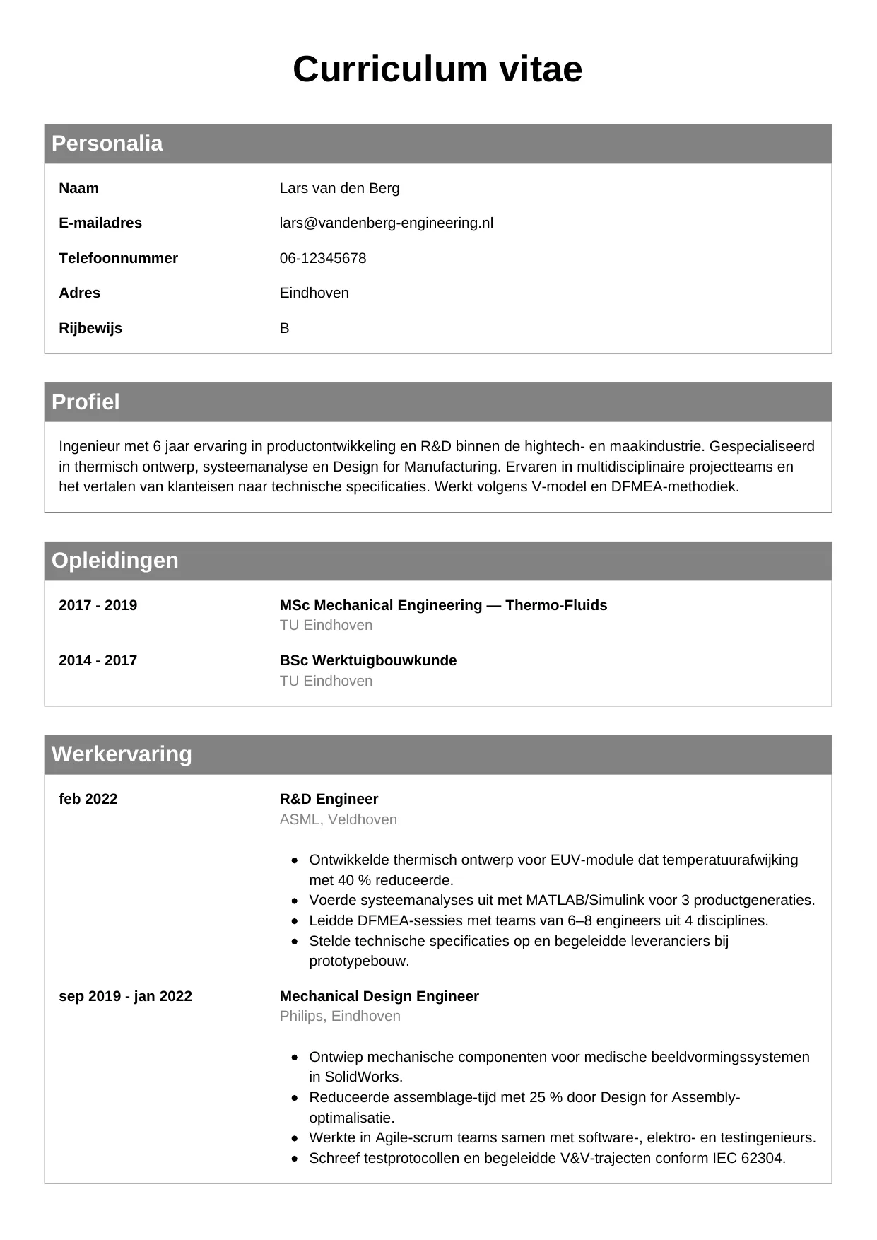 CV Klassiek voor ingenieur