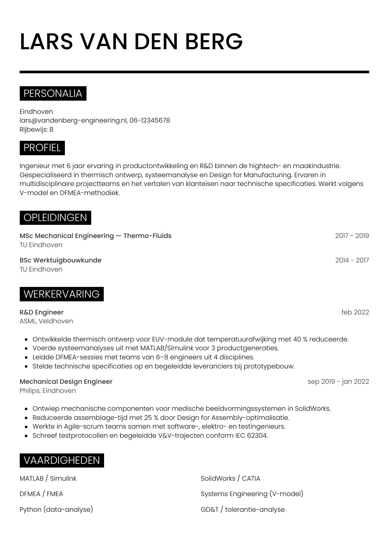 CV Metro voor ingenieur