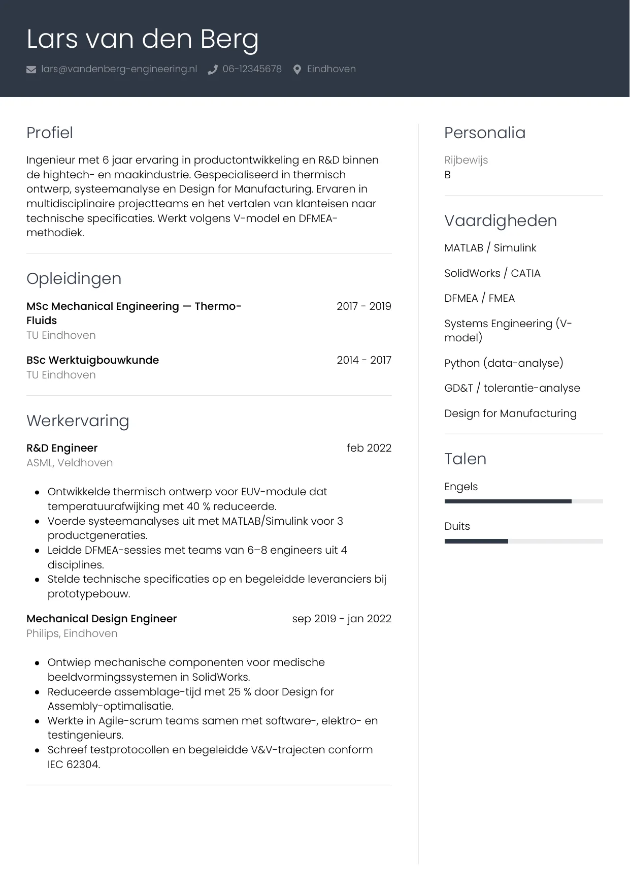CV Professioneel voor ingenieur