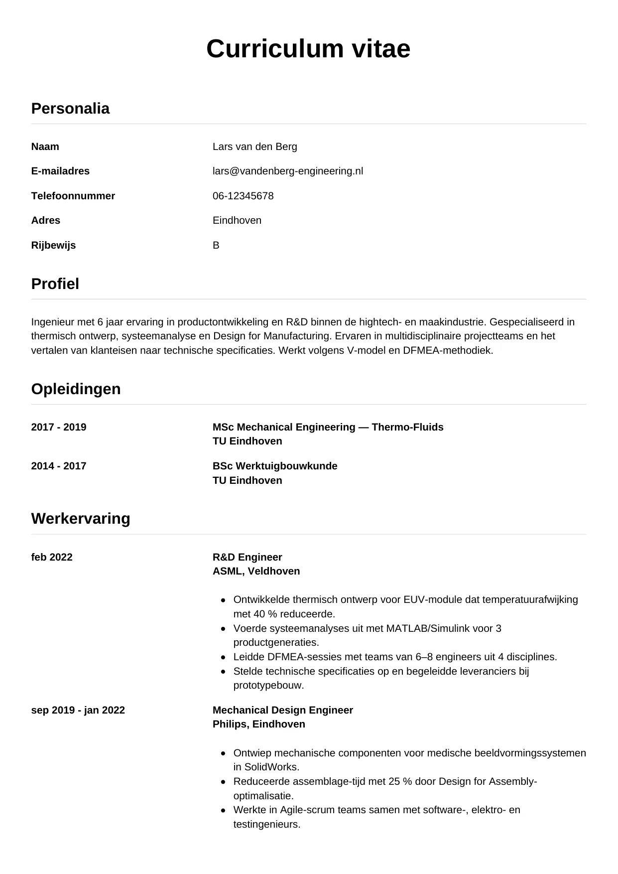 CV Simpel voor ingenieur