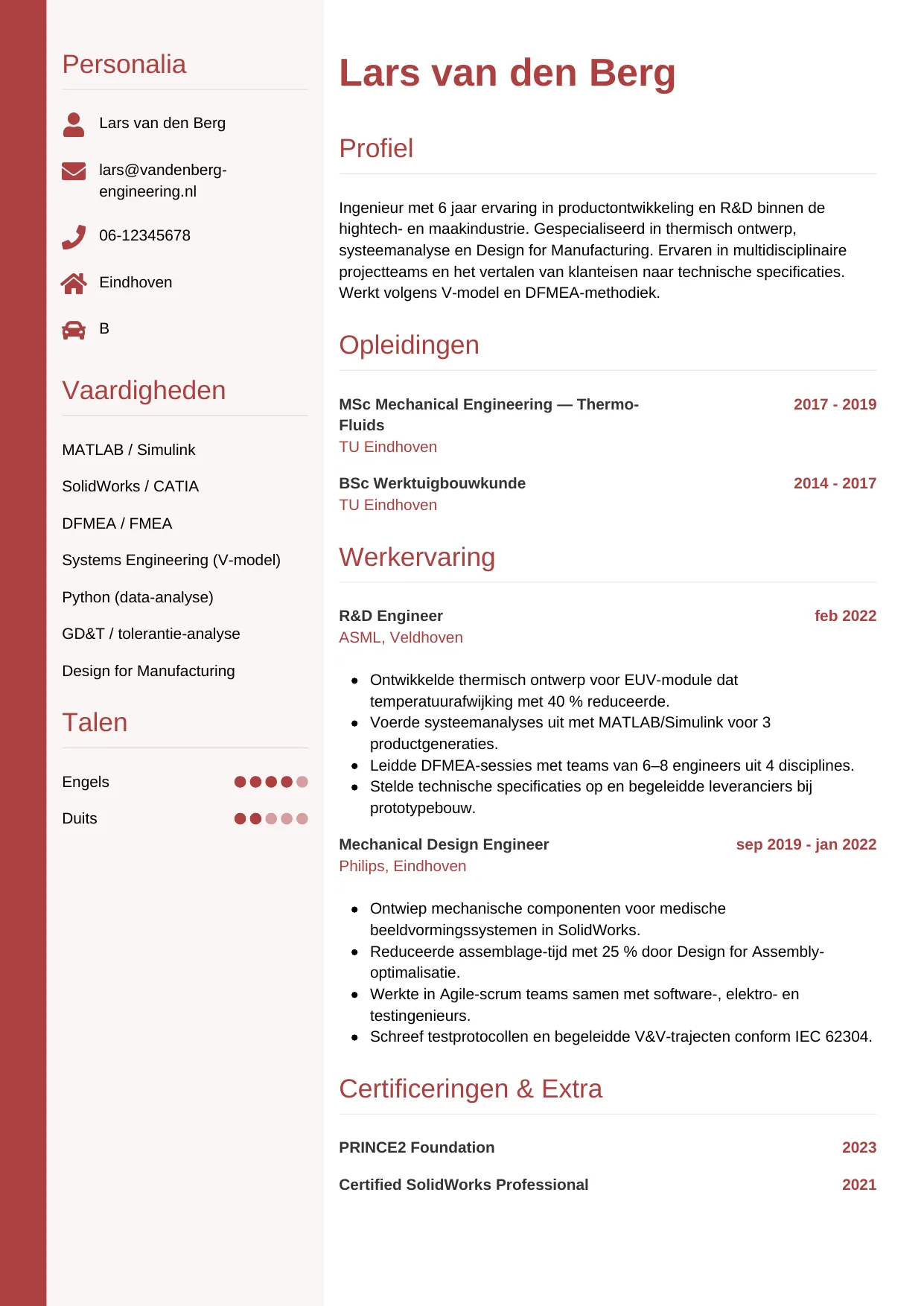 CV Verticaal voor ingenieur