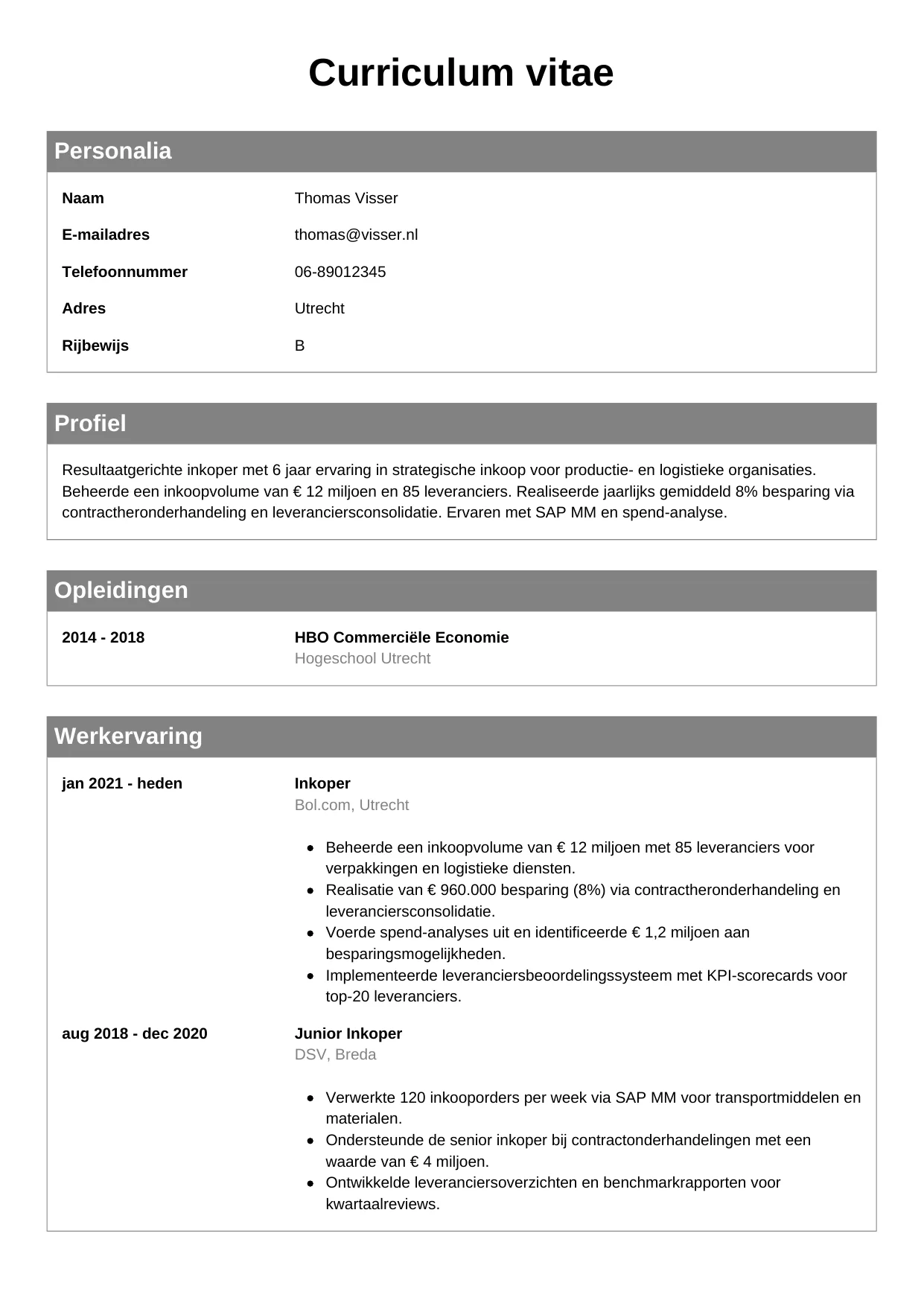 CV Klassiek voor inkoper
