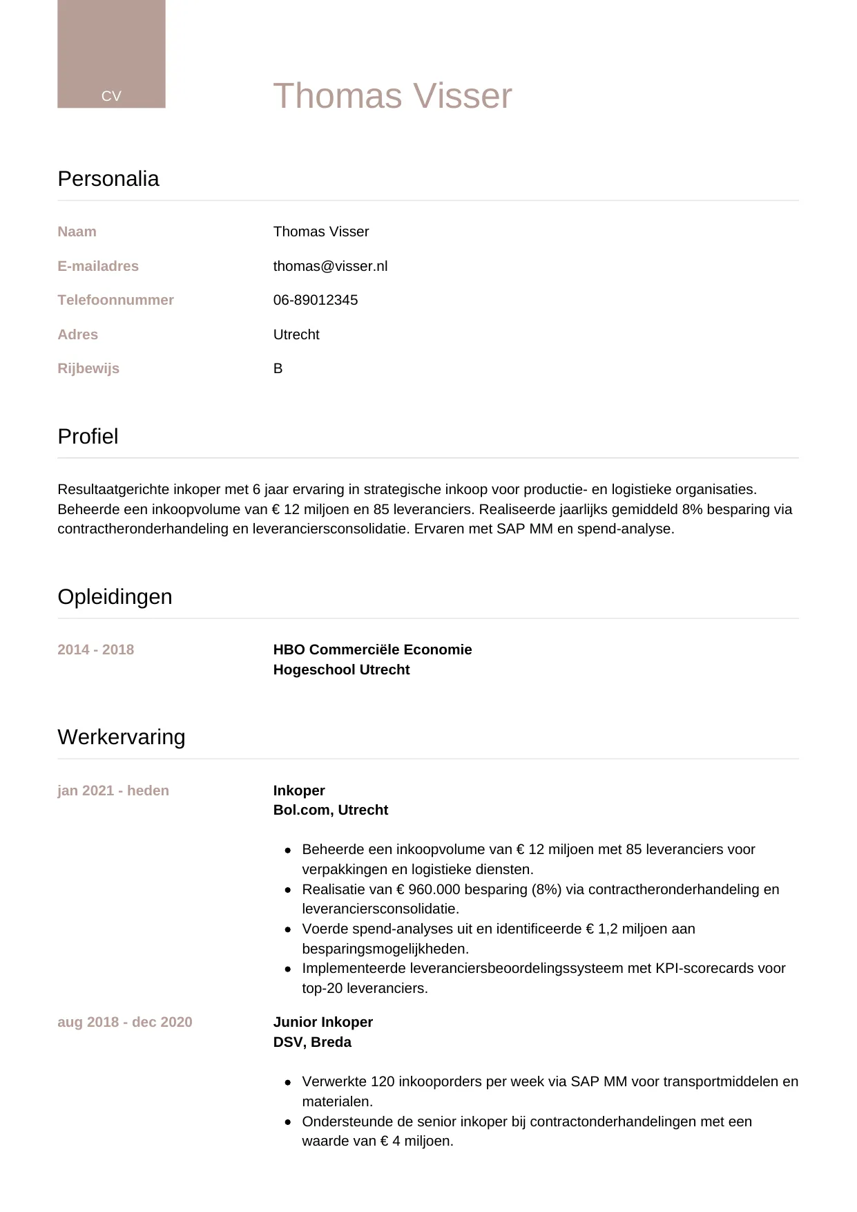 CV Luxe voor inkoper