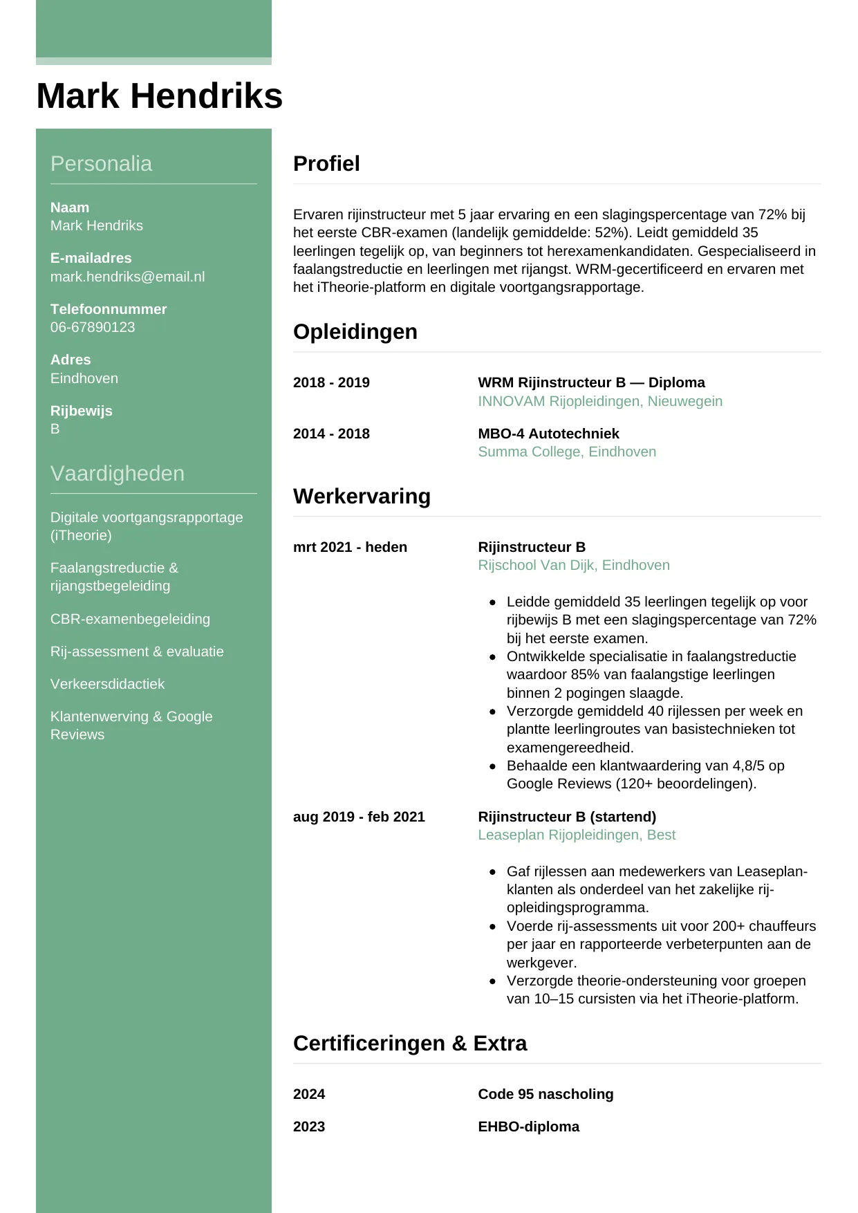 CV Casual voor instructeur