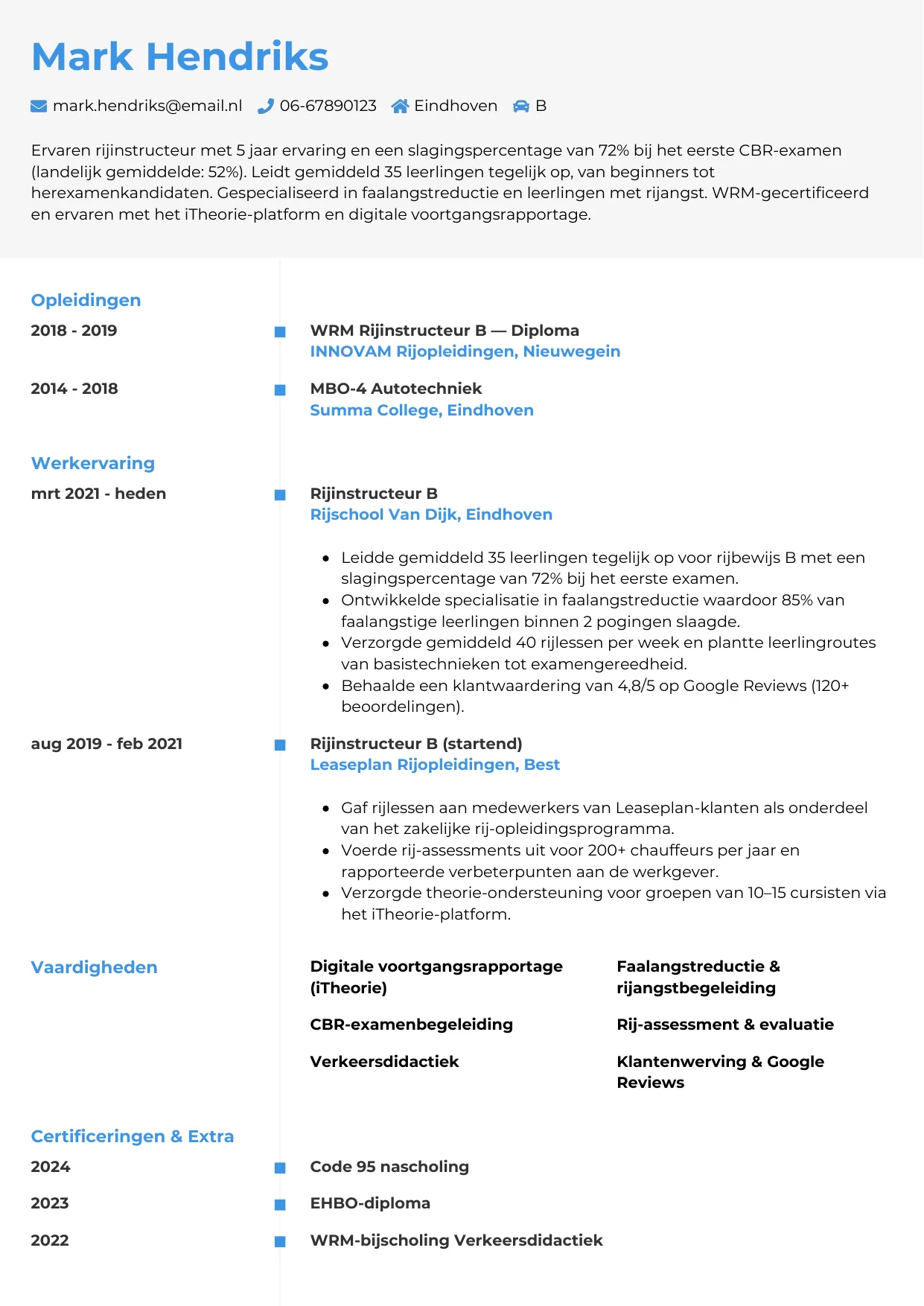 CV Chrono voor instructeur