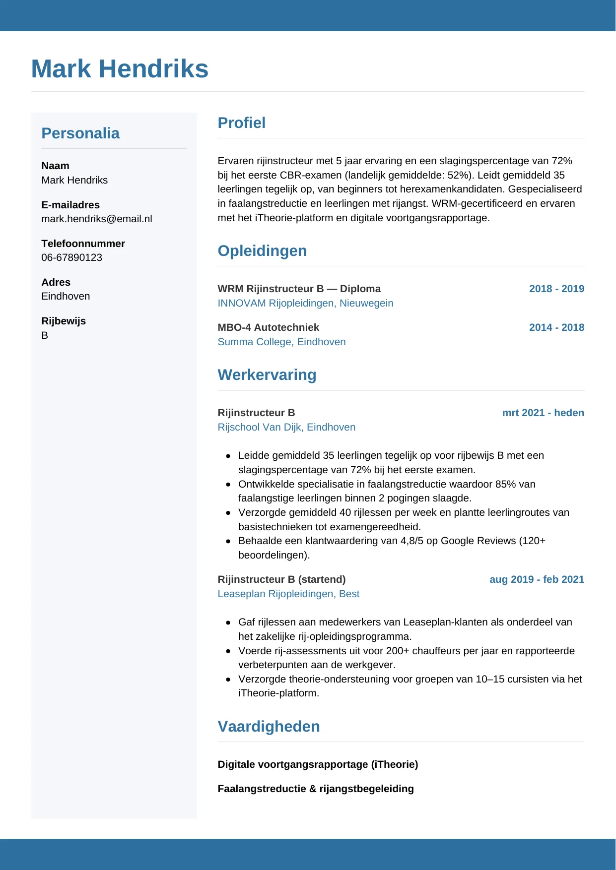 CV Horizontaal voor instructeur