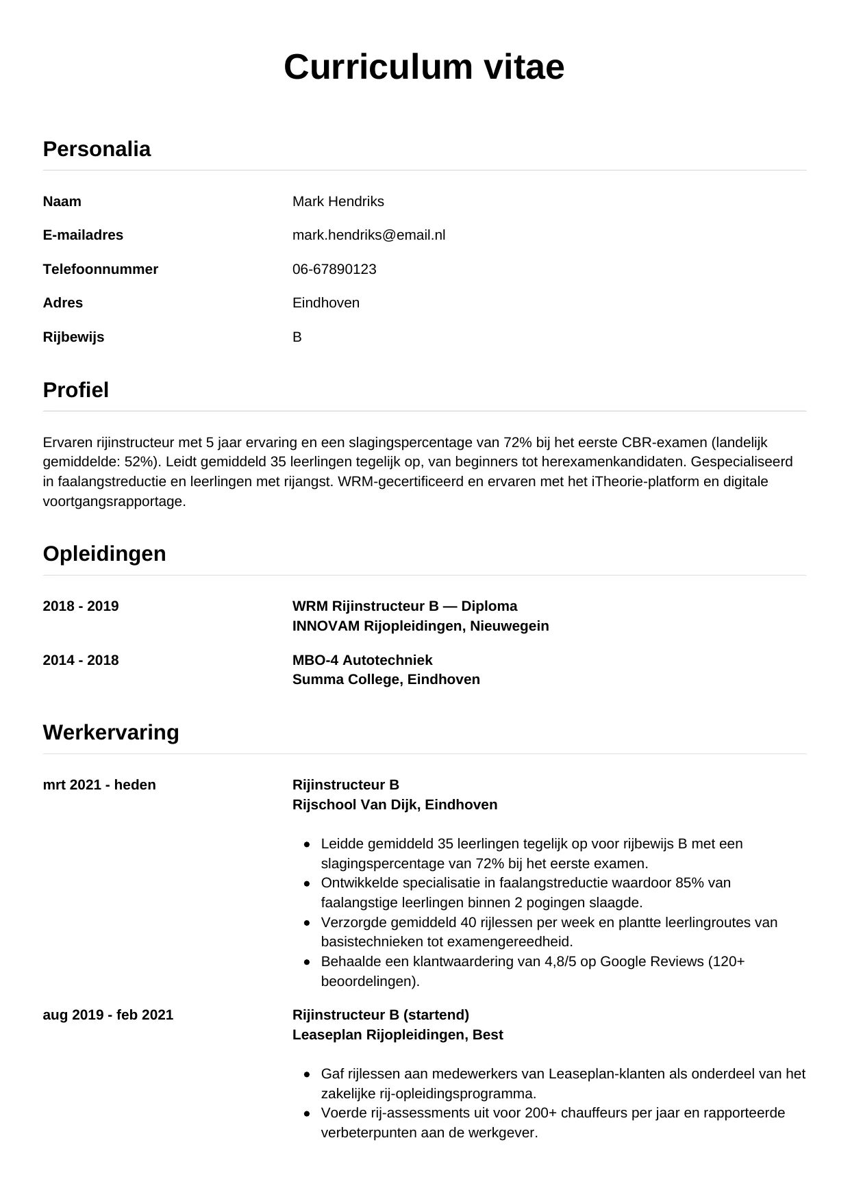 CV Simpel voor instructeur