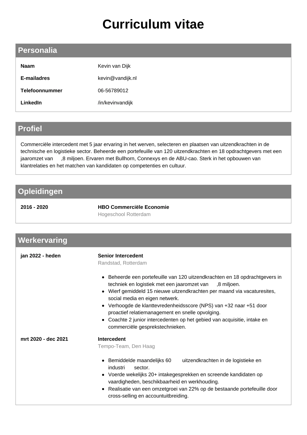 CV Klassiek voor intercedent