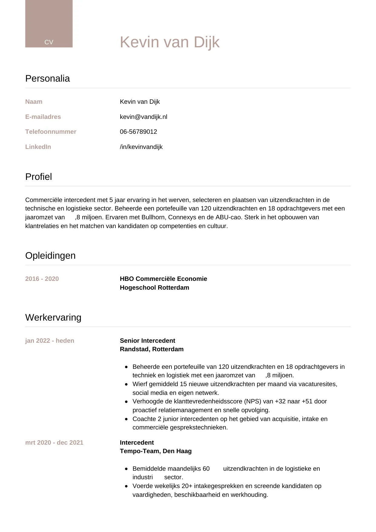 CV Luxe voor intercedent