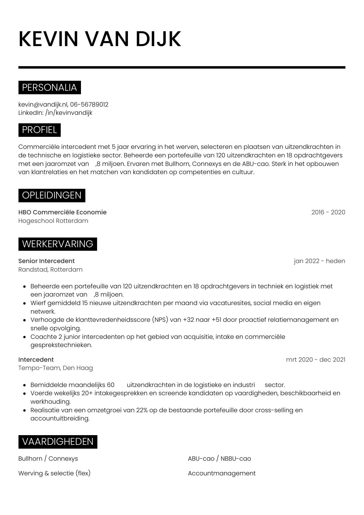 CV Metro voor intercedent