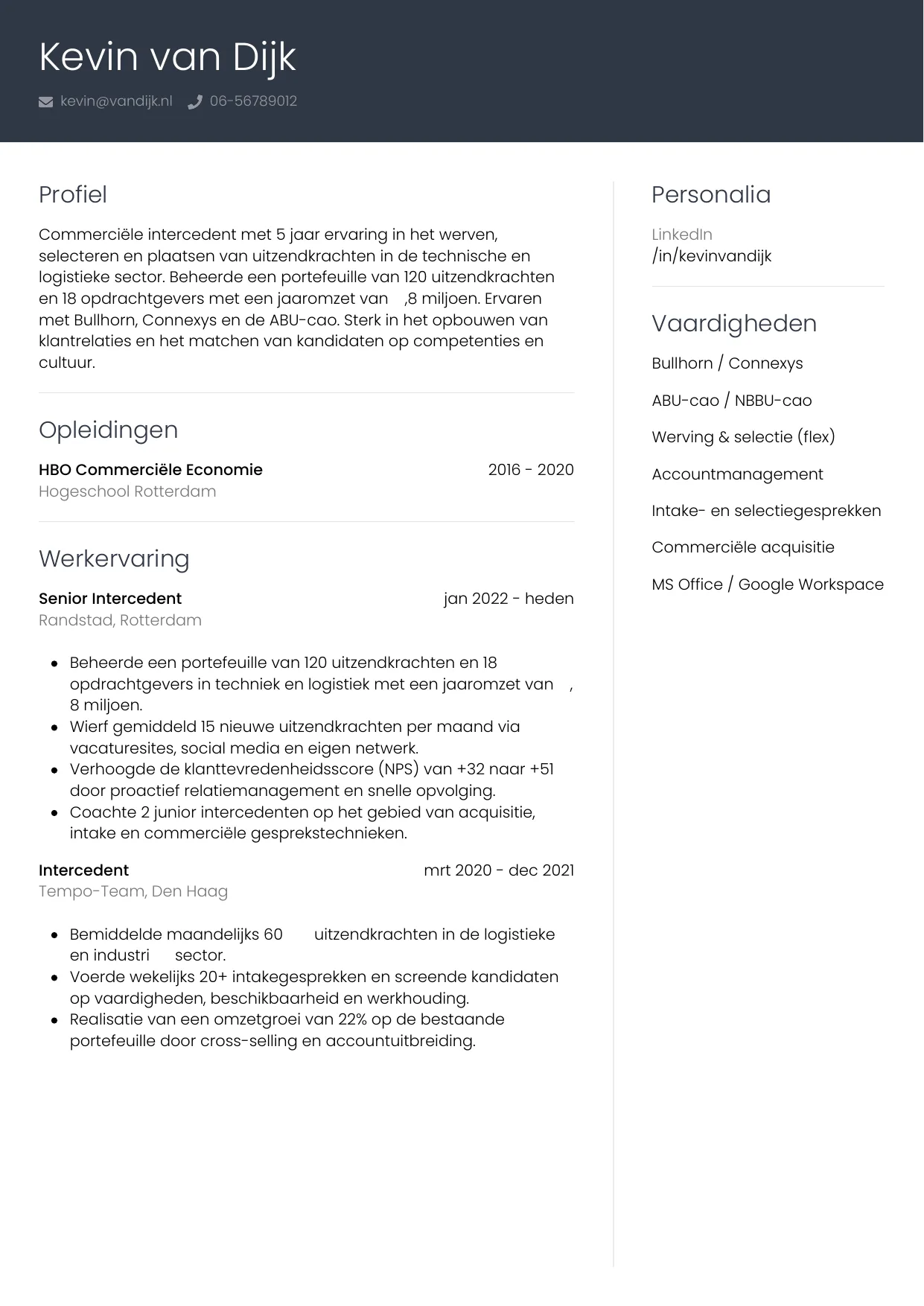 CV Professioneel voor intercedent