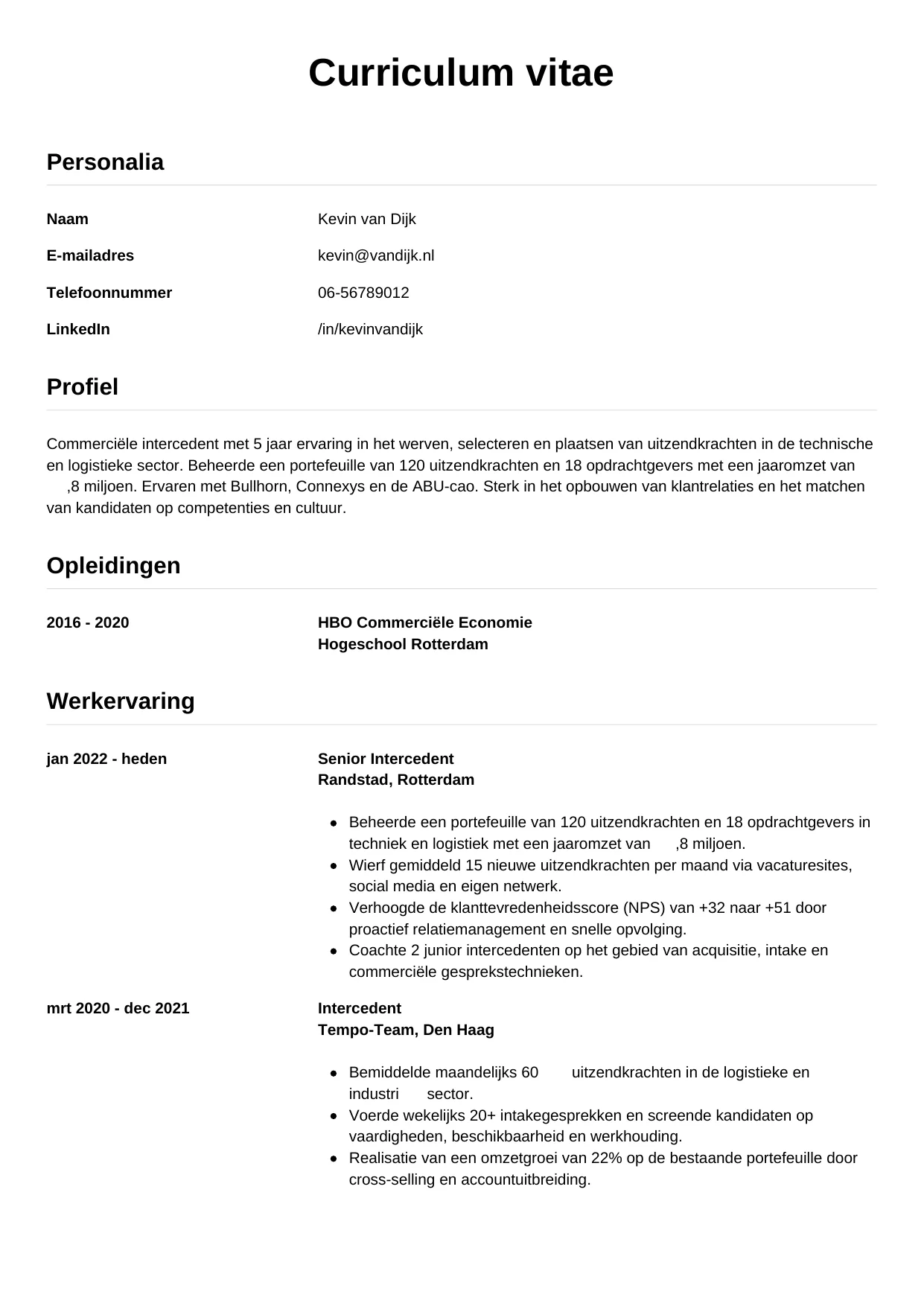 CV Simpel voor intercedent