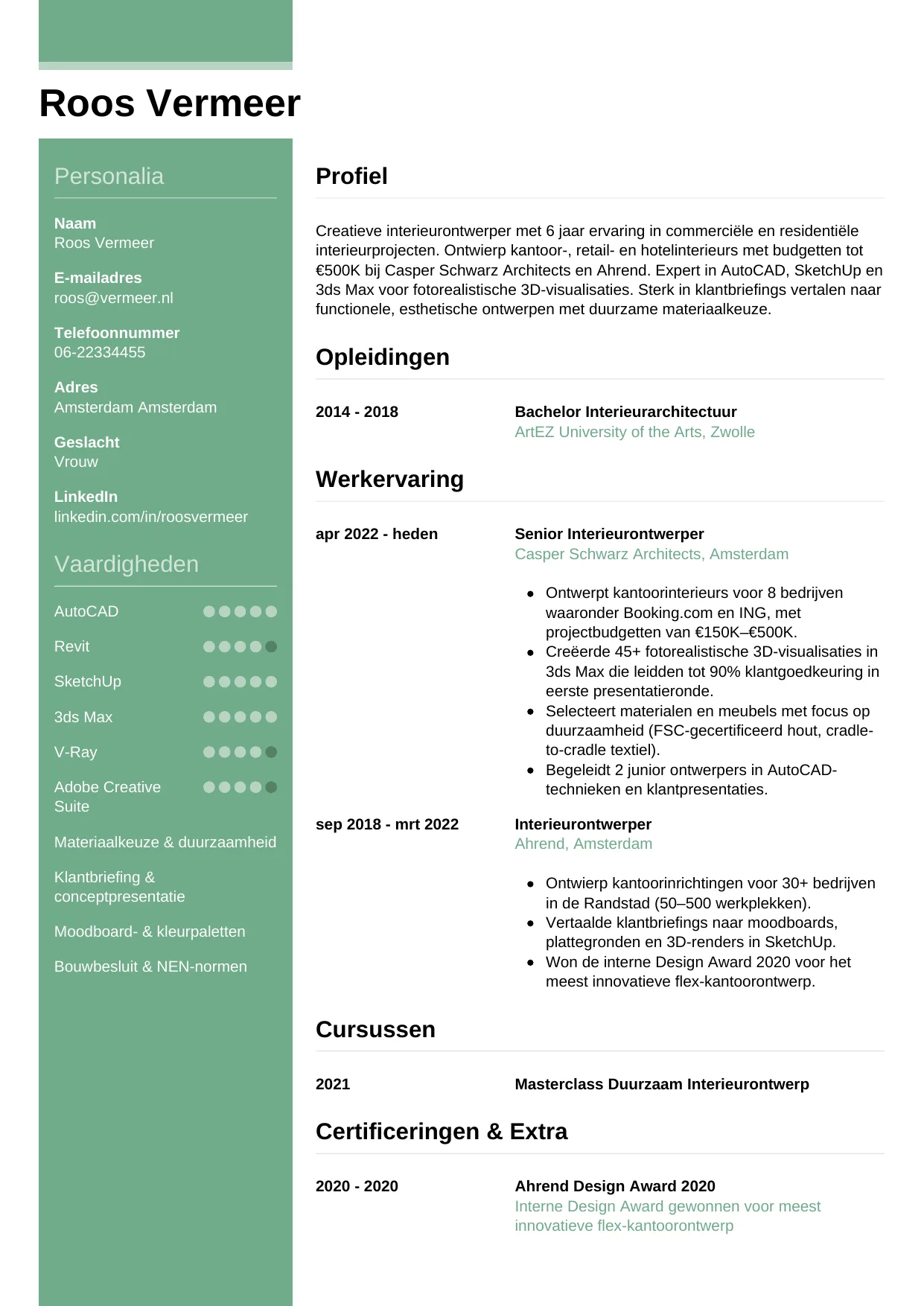 CV Casual voor interieurontwerper