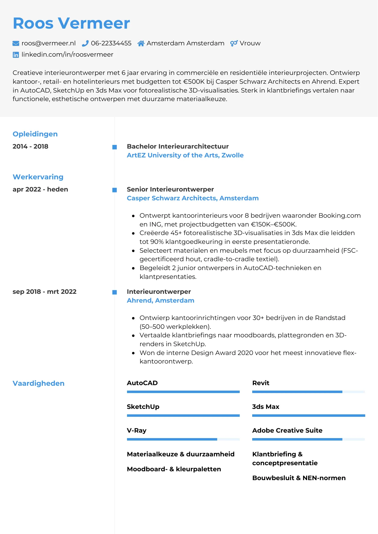 CV Chrono voor interieurontwerper