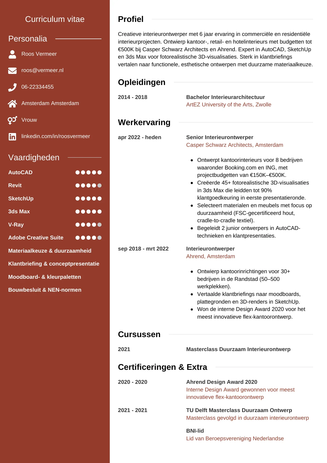 CV Modern voor interieurontwerper