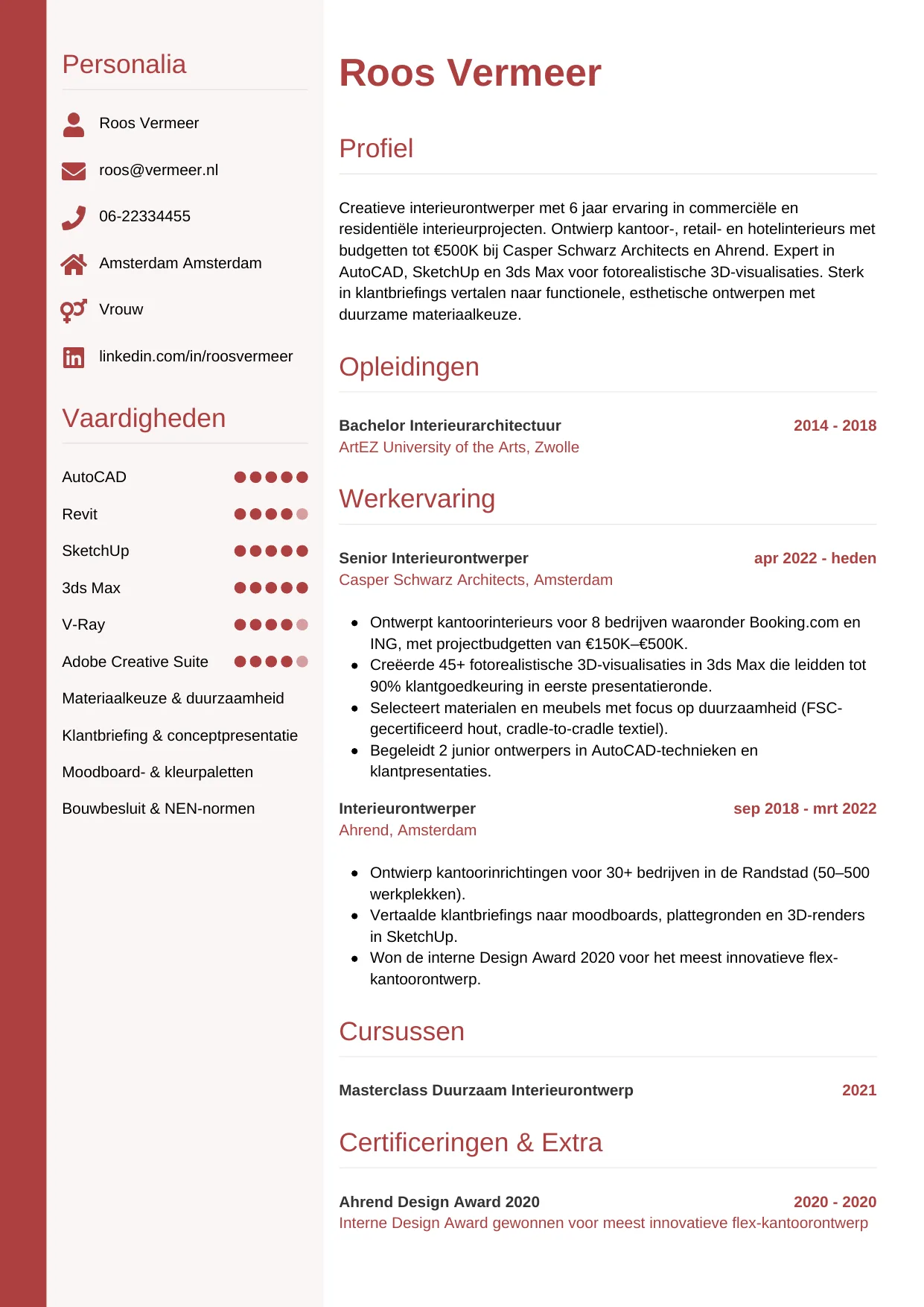 CV Verticaal voor interieurontwerper
