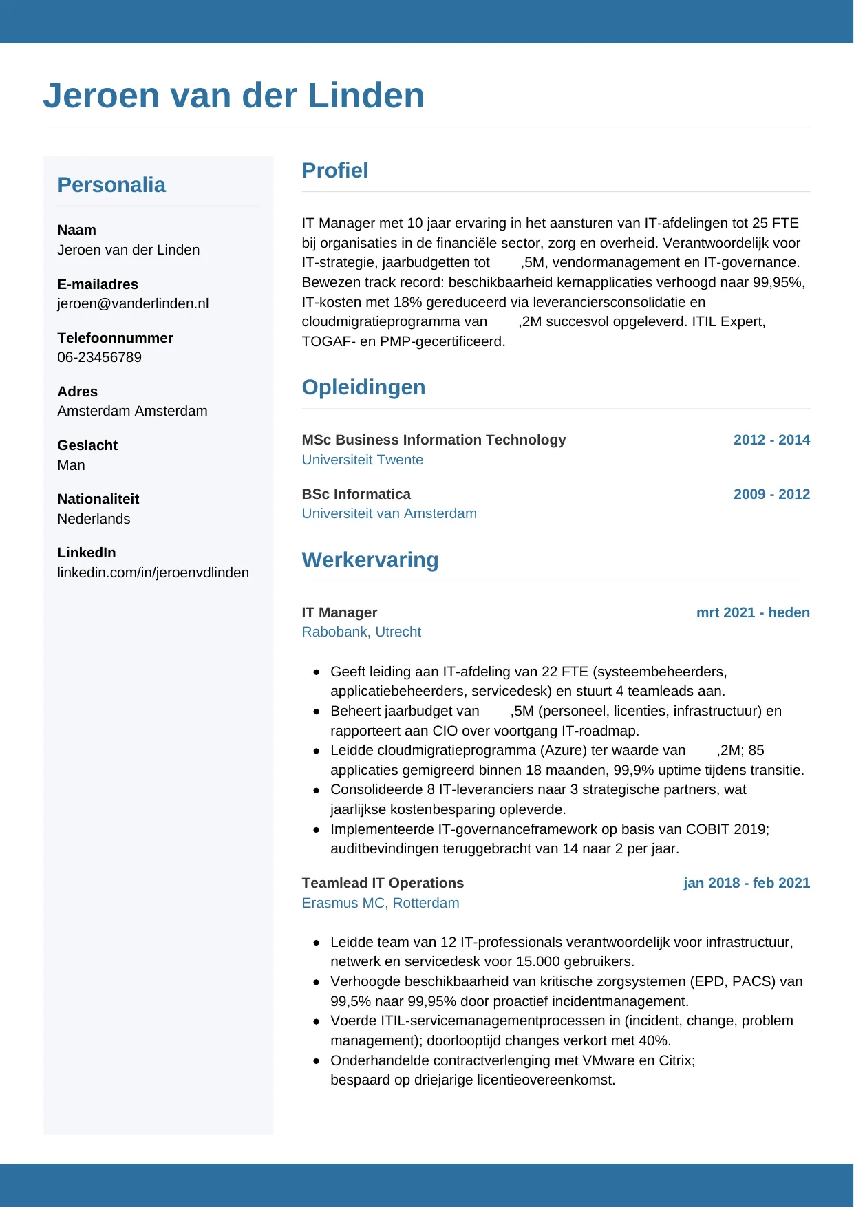 CV Horizontaal voor it manager