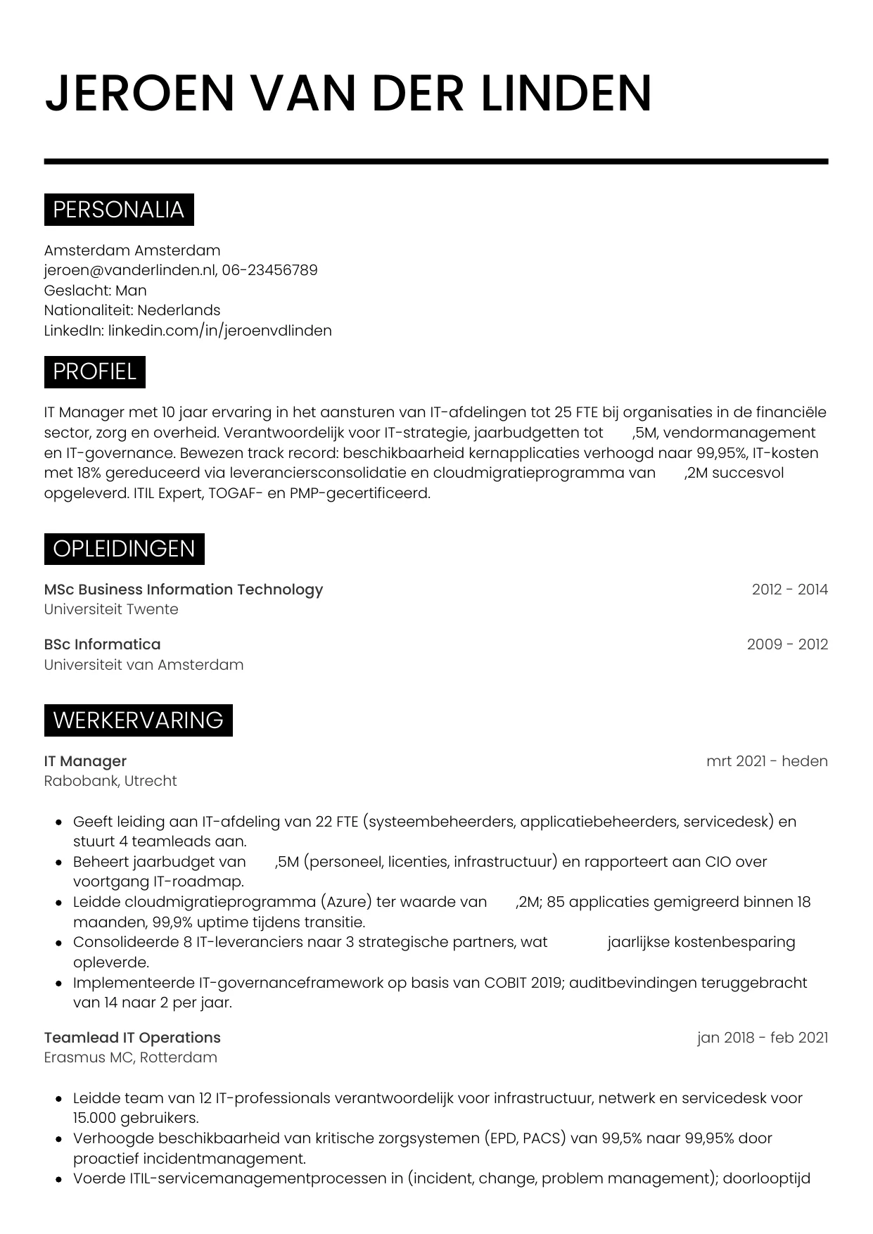 CV Metro voor it manager