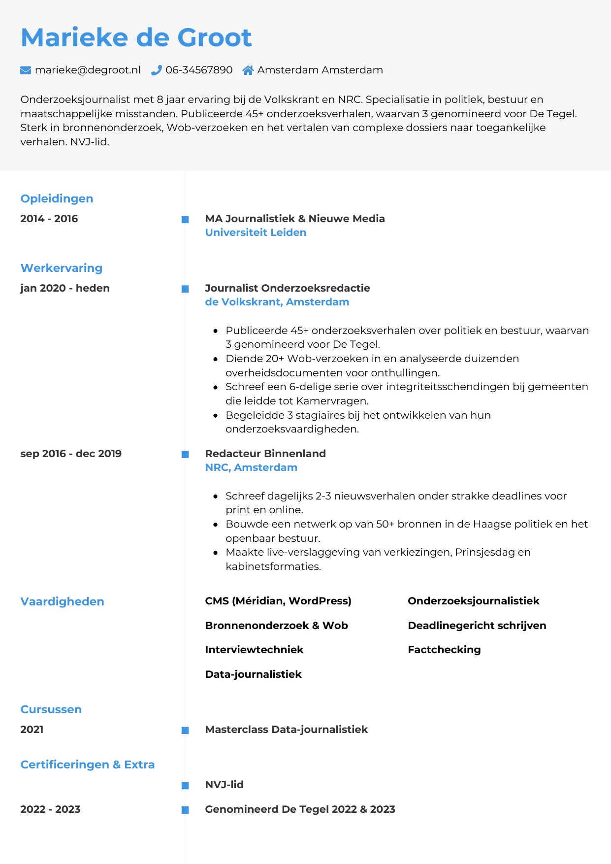 CV Chrono voor journalist