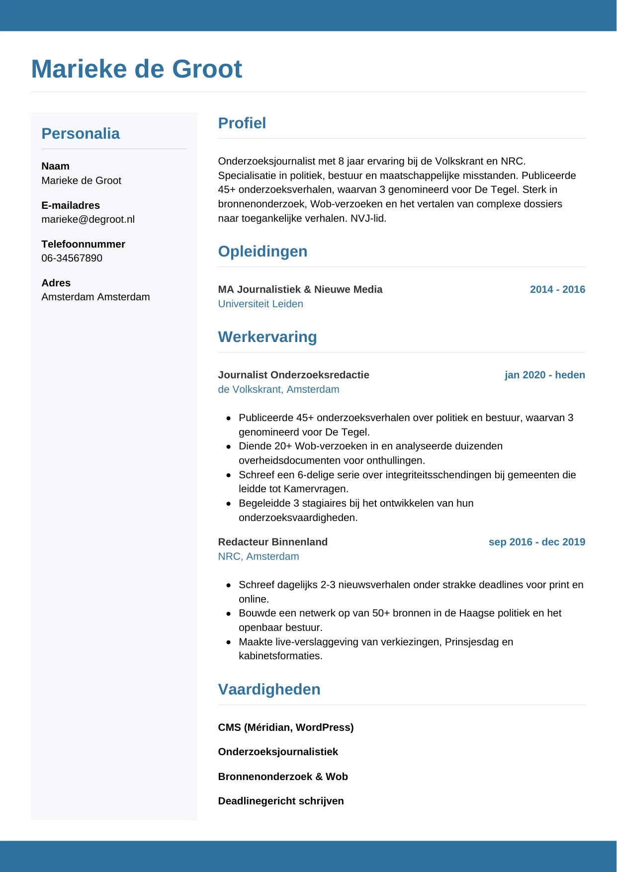 CV Horizontaal voor journalist